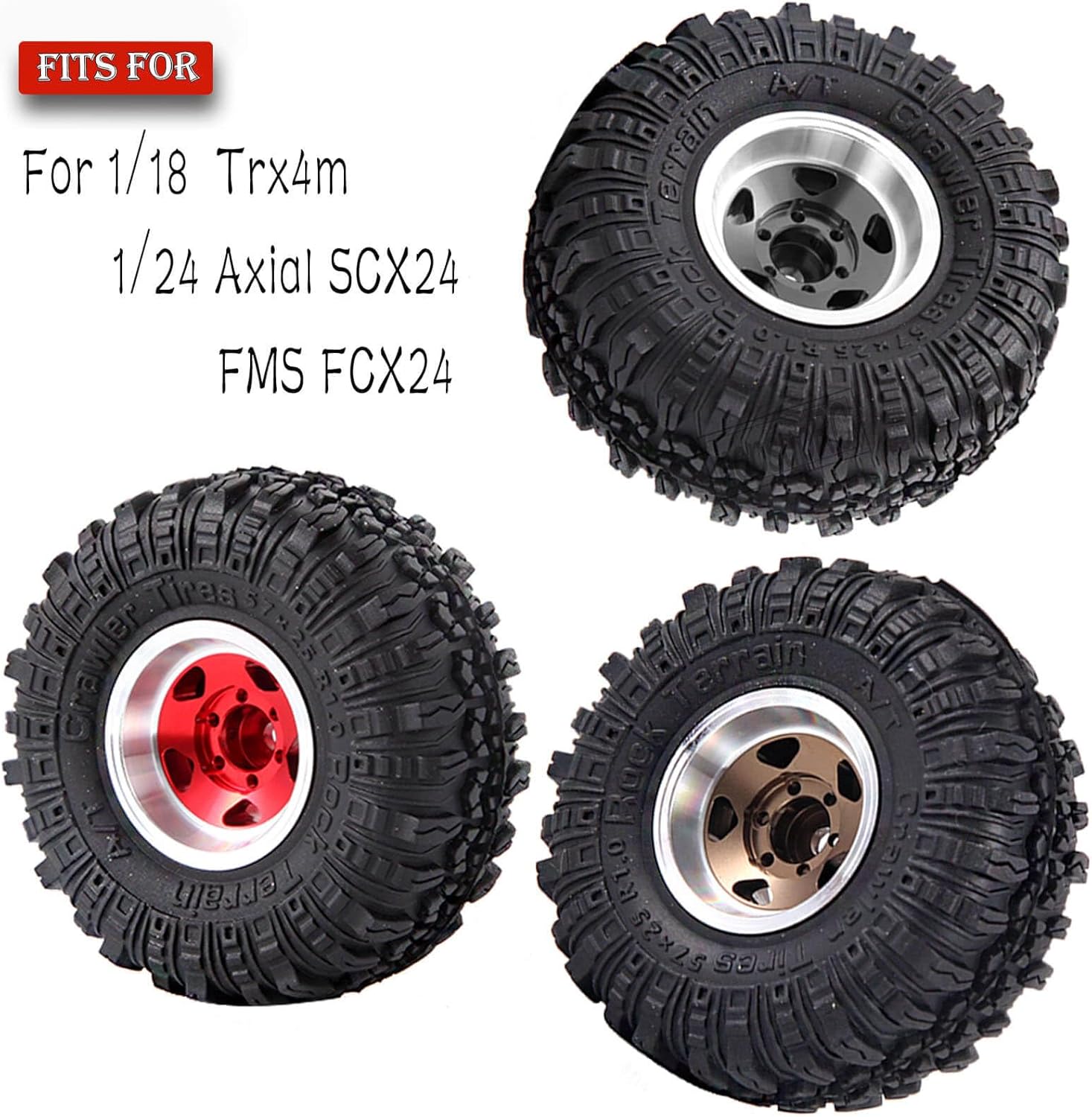 Neumáticos de aluminio Beadlock RC de 1.0 pulgadas para camiones RC 118 124 TRX4M, SCX24, FCX24 RC Crawler, ruedas RC Hops Up (4 piezas doradas)