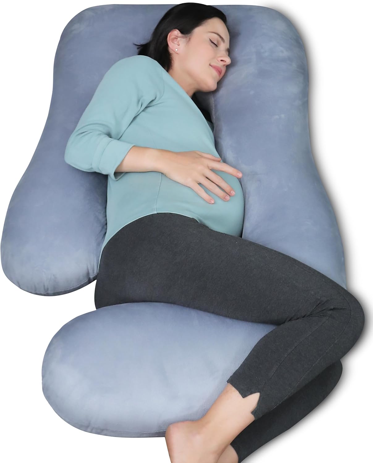 MOON PARK Almohadas de embarazo para dormir, almohada de maternidad de cuerpo completo en forma de U con funda extraíble, soporte para espalda,