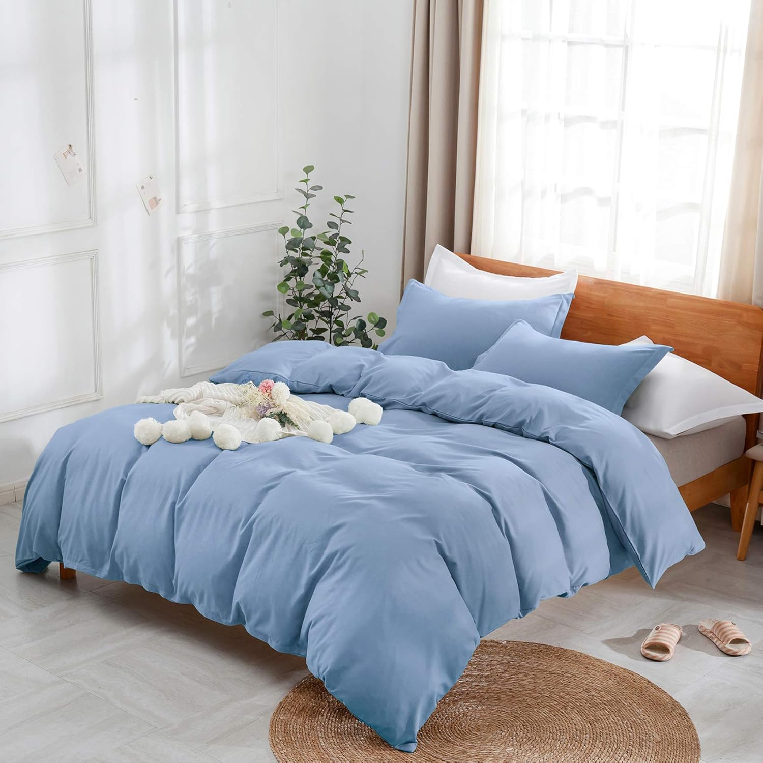 Uhsupris – Juego de funda de edredón para cama queen (3 piezas, 100 % microfibra lavada, más suave y transpirable, con cremallera y ataduras en las