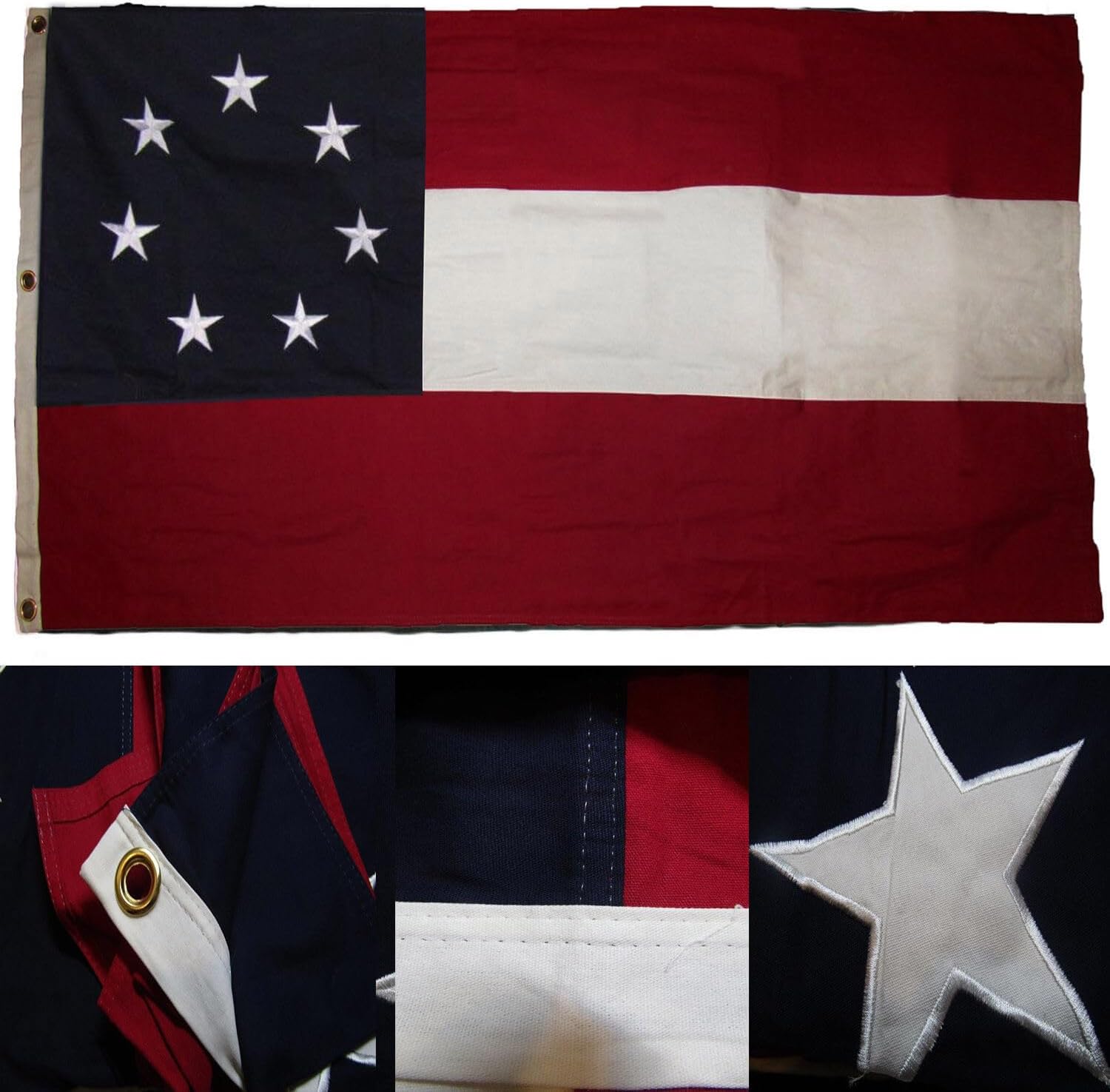 Premium 5×9.5 ft Embroidered Bars 1st 7 Cotton Casket Flag