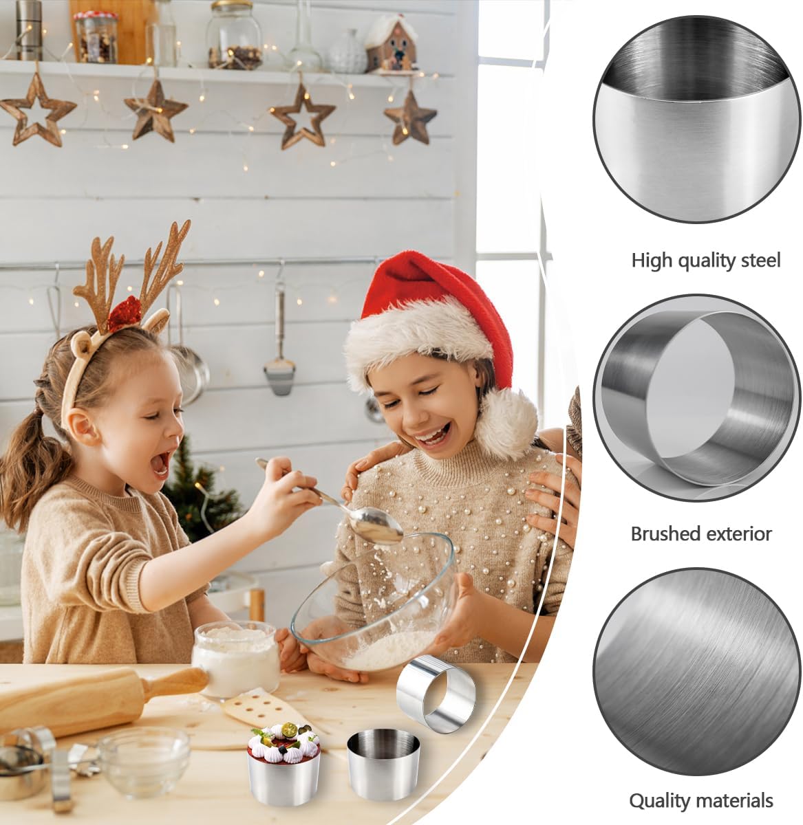 DOERDO – Cortador de galletas, cortador de bolas de masa de acero inoxidable, molde redondo para galletas, fondant, donas, 3 x 3 pulgadas