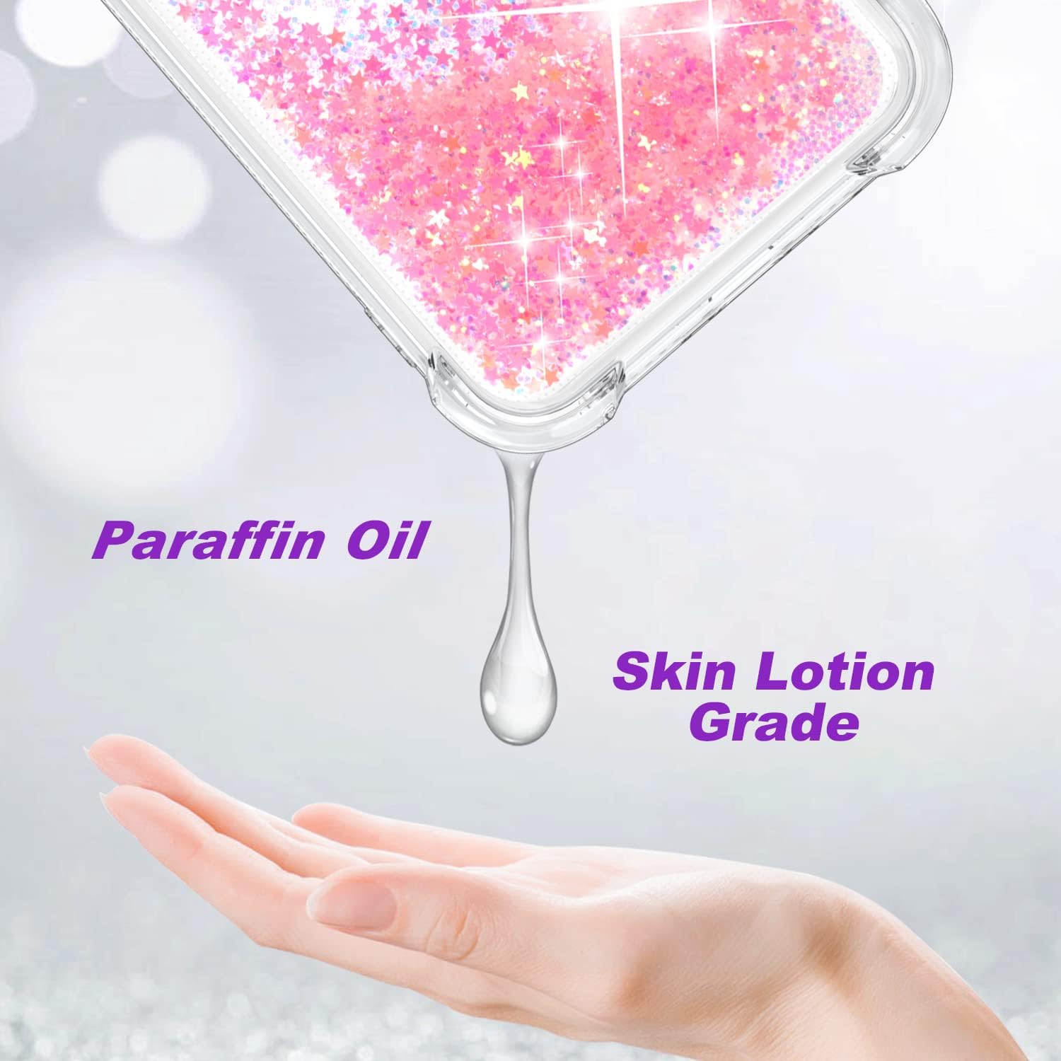 ANSHOW Funda para iPhone 13 Pro Max con purpurina, TPU transparente a prueba de golpes con 2 protectores de pantalla, purpurina rosa claro brillante
