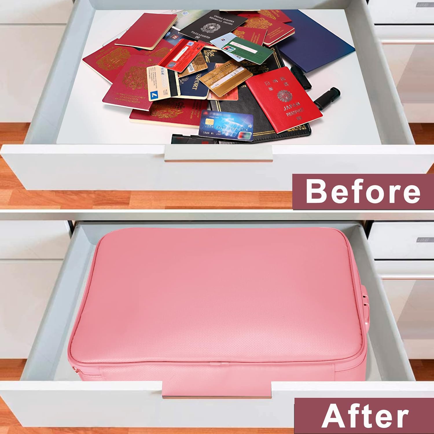 DocSafe Bolsa organizadora de archivos con cerradura, bolsa de documentos ignífuga con cremallera resistente al agua, 3 capas portátil de viaje,