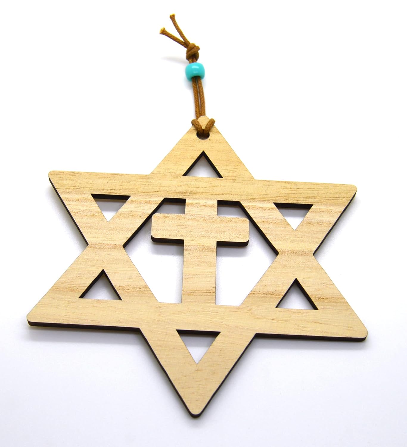 Star of David with the cross walnut or Basswood wooden cutout ornament wall art 5″ Messianic Jewish gift (Brown)