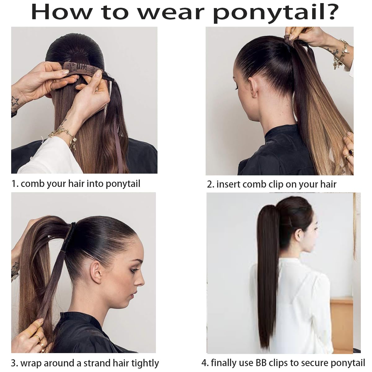 Extensión de cola de caballo larga y recta con clip, extensión de cola de caballo sintética envolvente, extensiones de cabello con clip en cola de