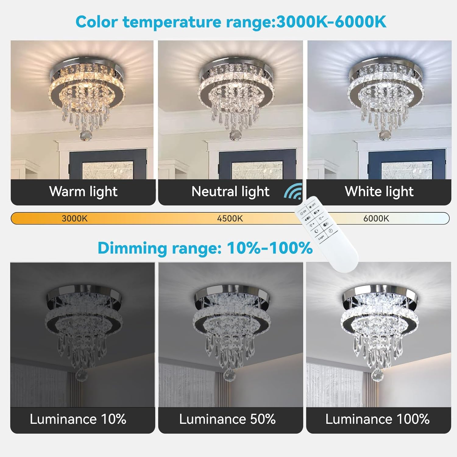 CLAIRDAI Candelabro de techo moderno pequeño con luces LED de acero inoxidable empotradas para dormitorio, vestíbulo, pasillo, armario (regulable)