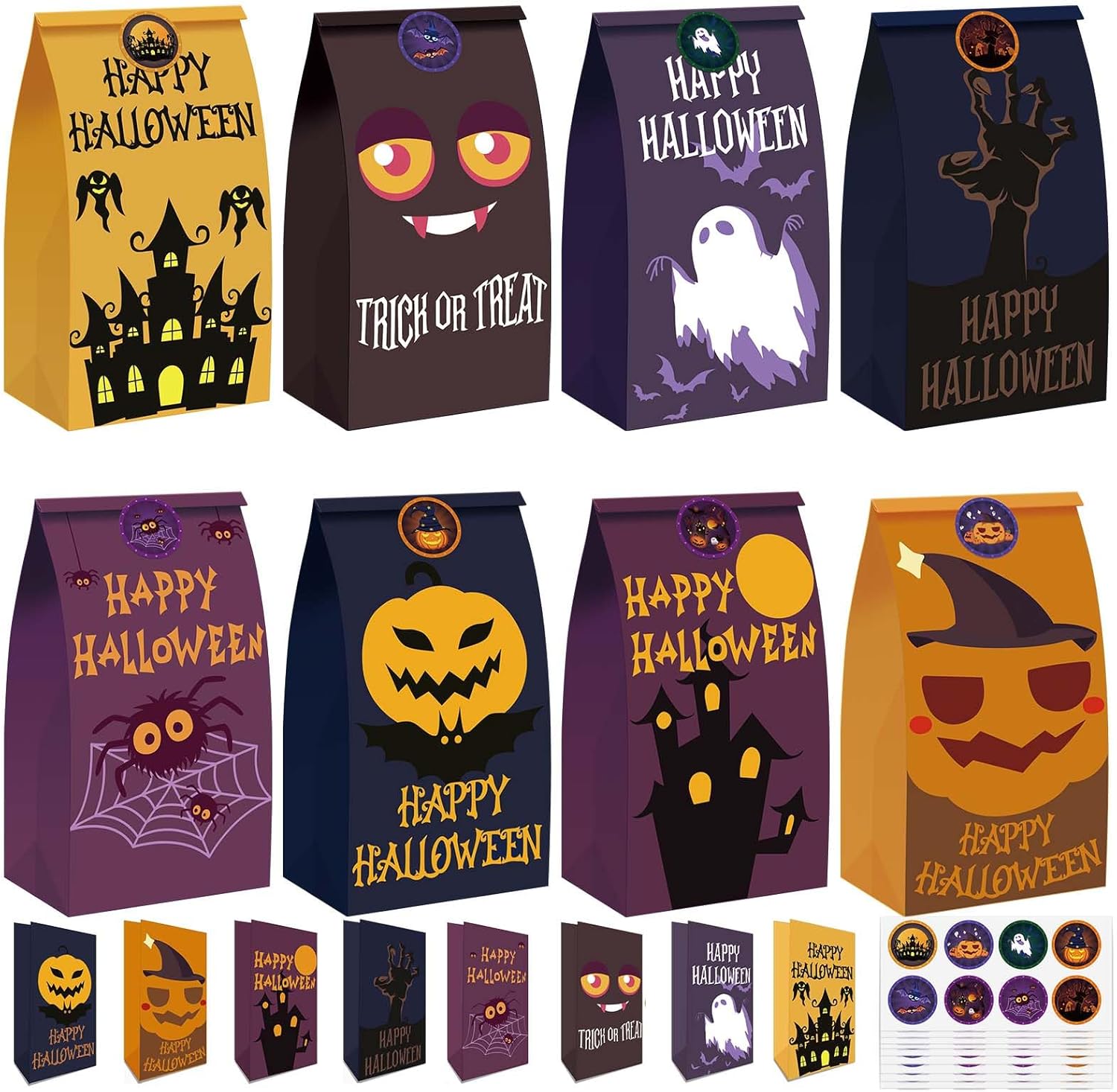 Hommay Bolsas de golosinas de Halloween, 80 bolsas de papel de Halloween, bolsas de regalo de dulce o truco, a granel, pequeñas bolsas de regalo de