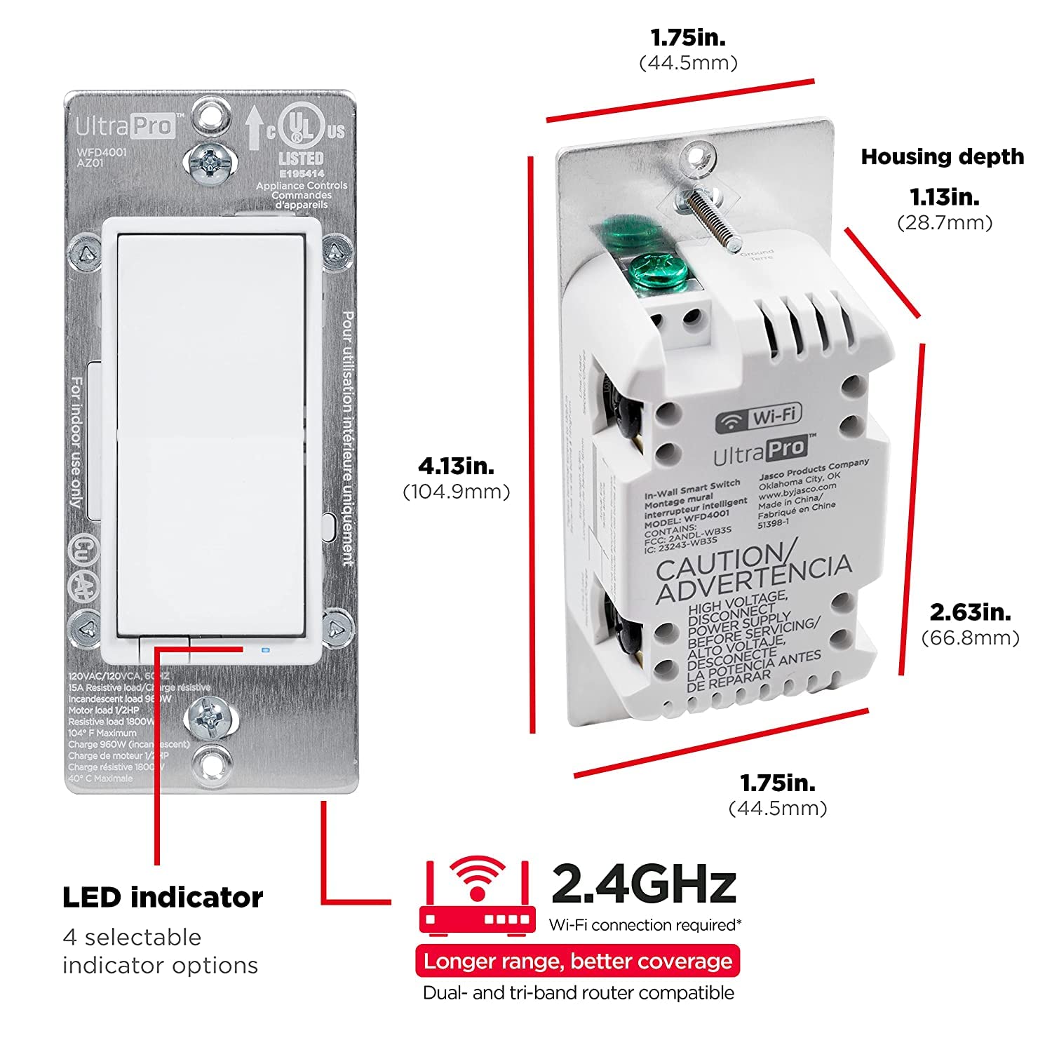 UltraPro Interruptor inteligente, interruptor de luz inteligente Wi-Fi de 2.4 GHz, QuickFit y SimpleWire, interruptor de 3 vías, funciona con Alexa,