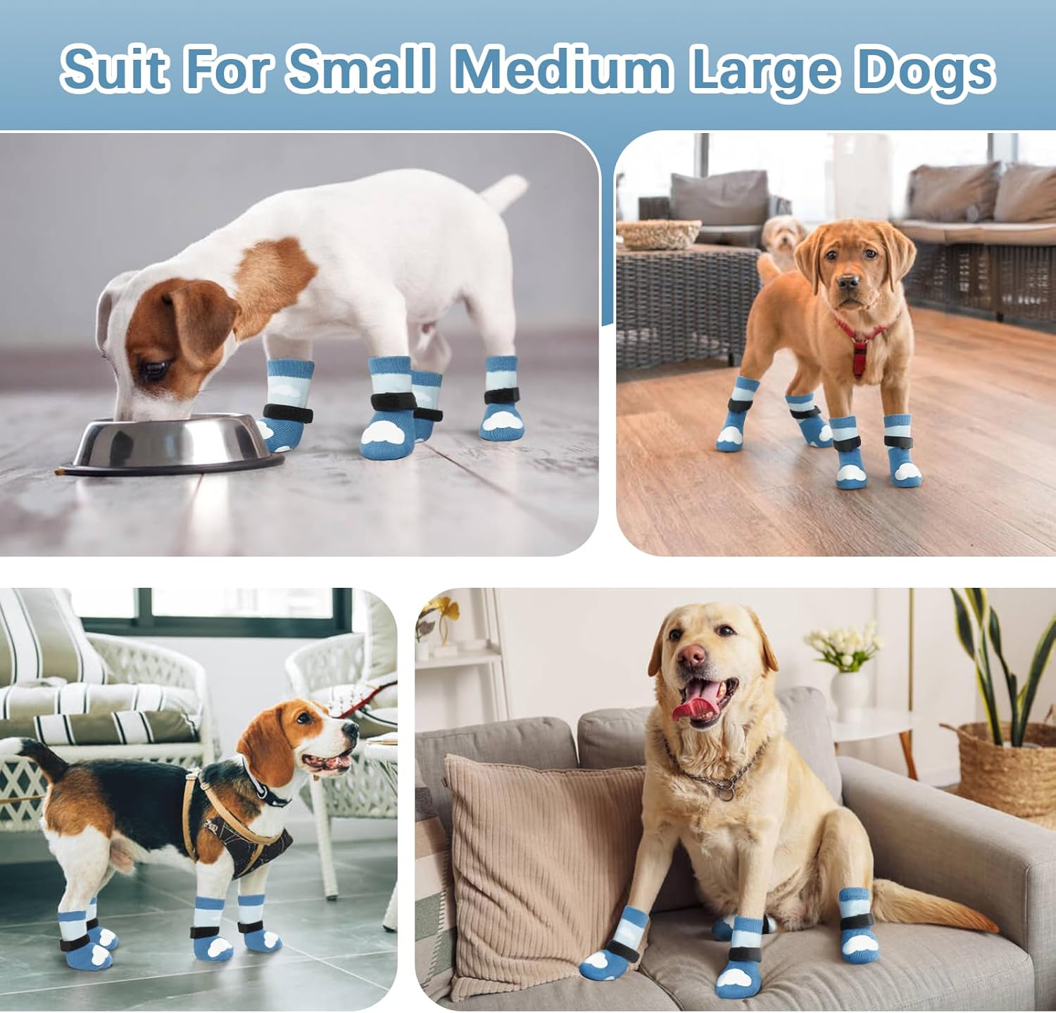 Kuoser Calcetines para perros grandes, calcetines antideslizantes de doble cara para suelos de madera dura, calcetines de tracción suaves para