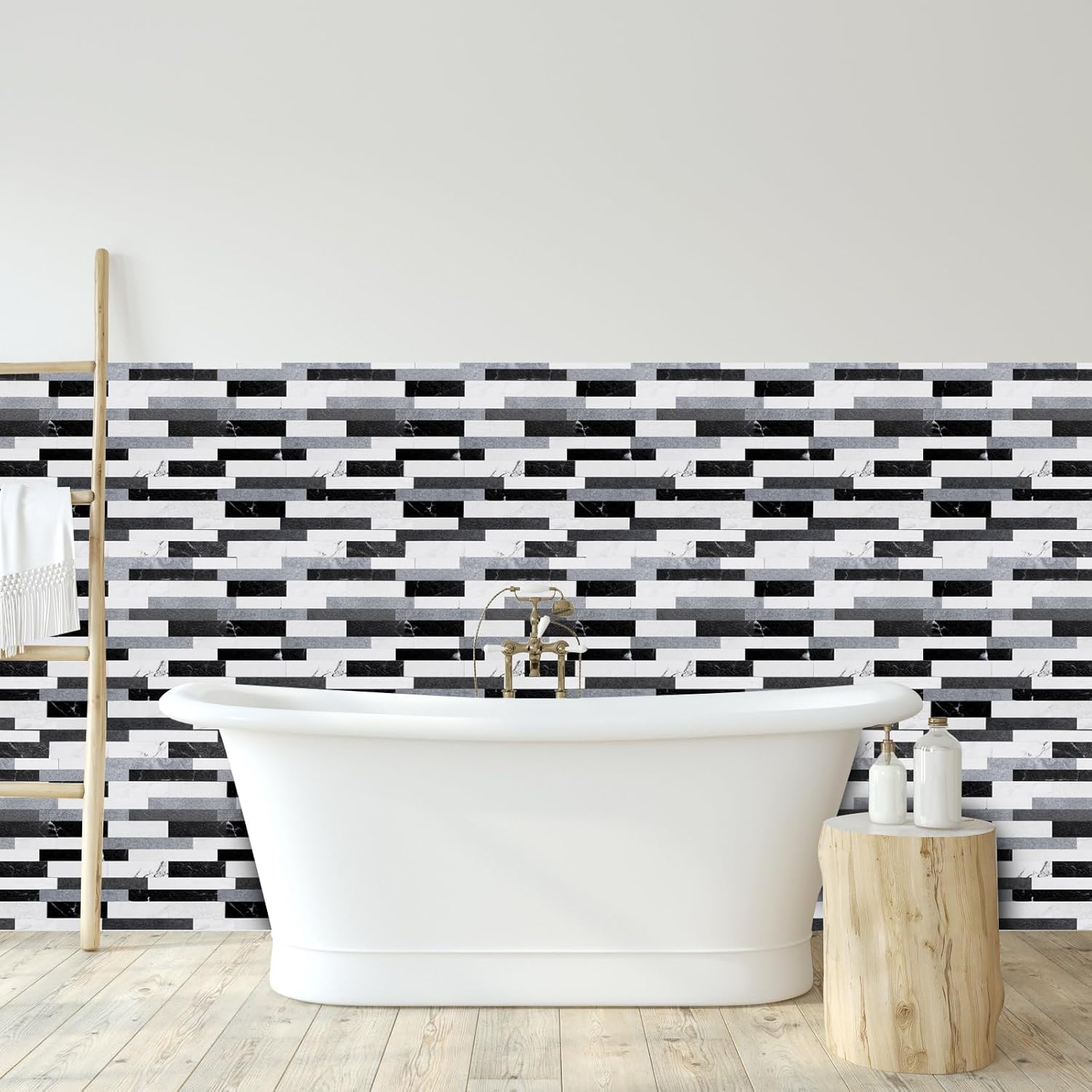 10 hojas de azulejos más gruesos para despegar y pegar, azulejos autoadhesivos para pared, diseño de piedra negra, para cocina, baño, lavandería,