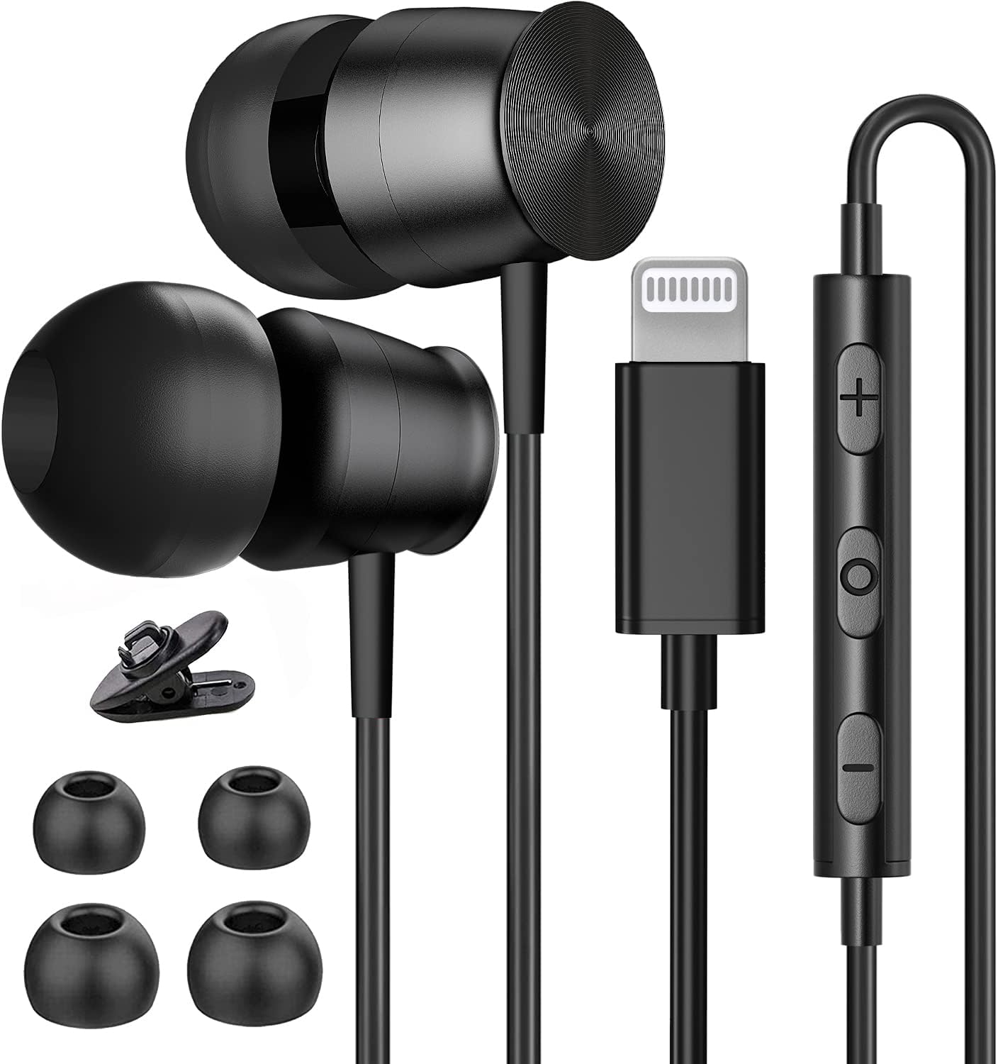 Auriculares Lightning para iPhone 13, 14, 12 Pro Max, con certificación MFi con micrófono, aislamiento de ruido, auriculares estéreo de graves