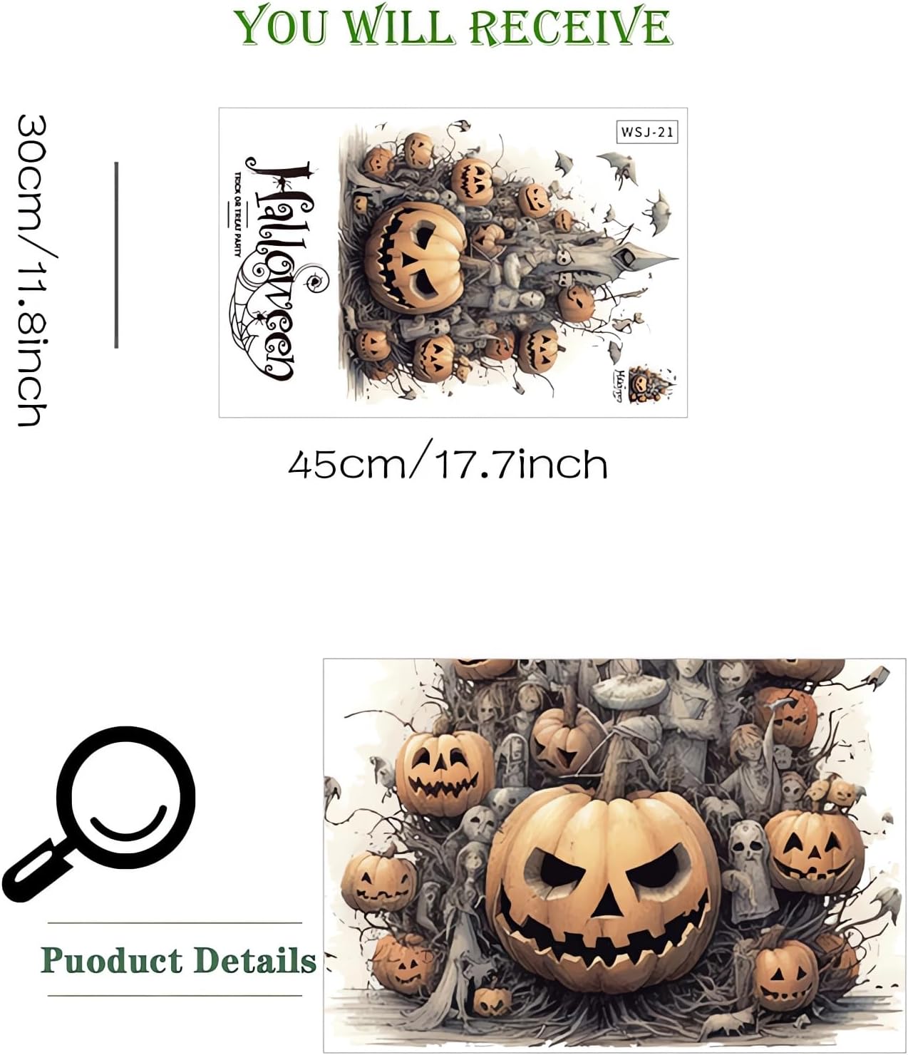 Calcomanías de pared de monstruo de calabazas de Halloween, calcomanías de pared de fantasmas de terror de Halloween, vinilo extraíble para