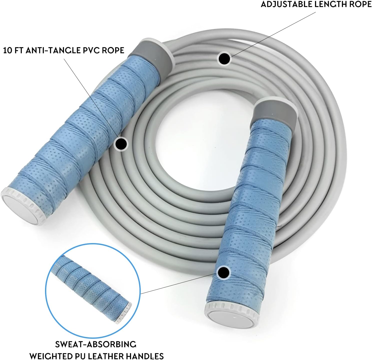Cuerda de saltar con peso de 1 libra para fitness, asas de piel sintética ajustables que absorben el sudor y cuerda de PVC para mujeres y hombres,