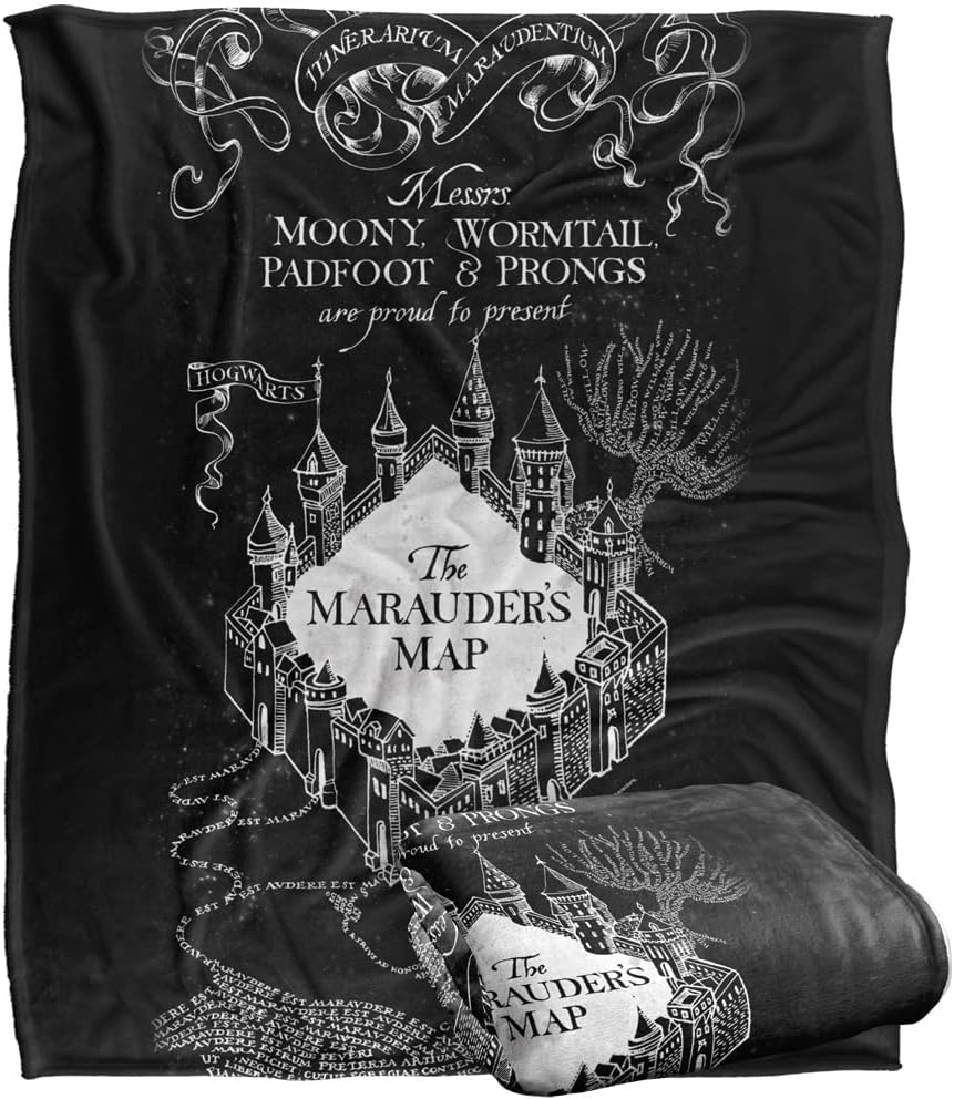 Manta de Harry Potter con licencia oficial de mapa blanco y negro, tacto sedoso, manta súper suave, 50 x 60 pulgadas