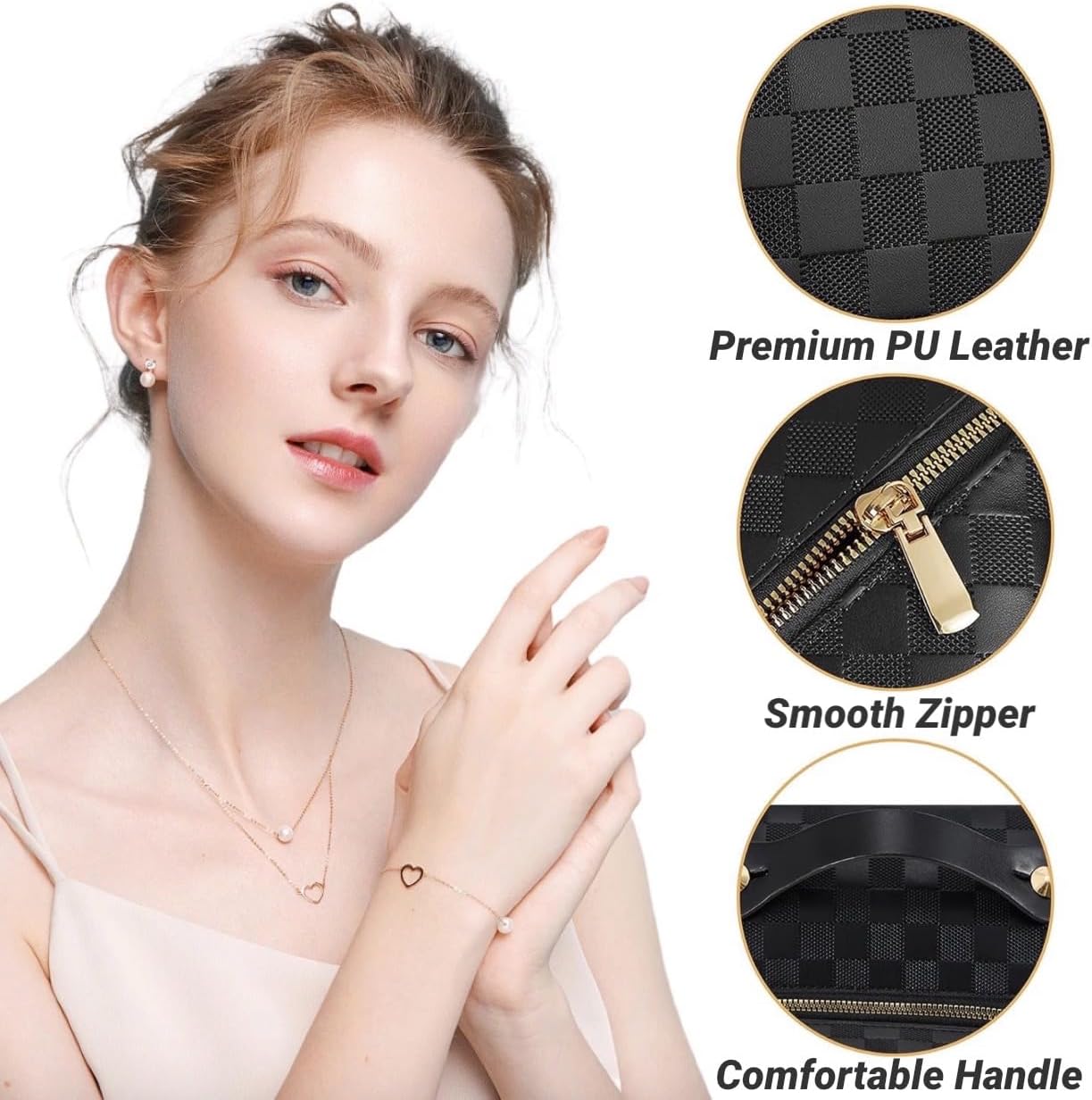 Bolsa de maquillaje portátil grande Bolsa de cosméticos de viaje portátil para mujeres y niñas, bolsa de maquillaje de regalo, bolsa portátil con