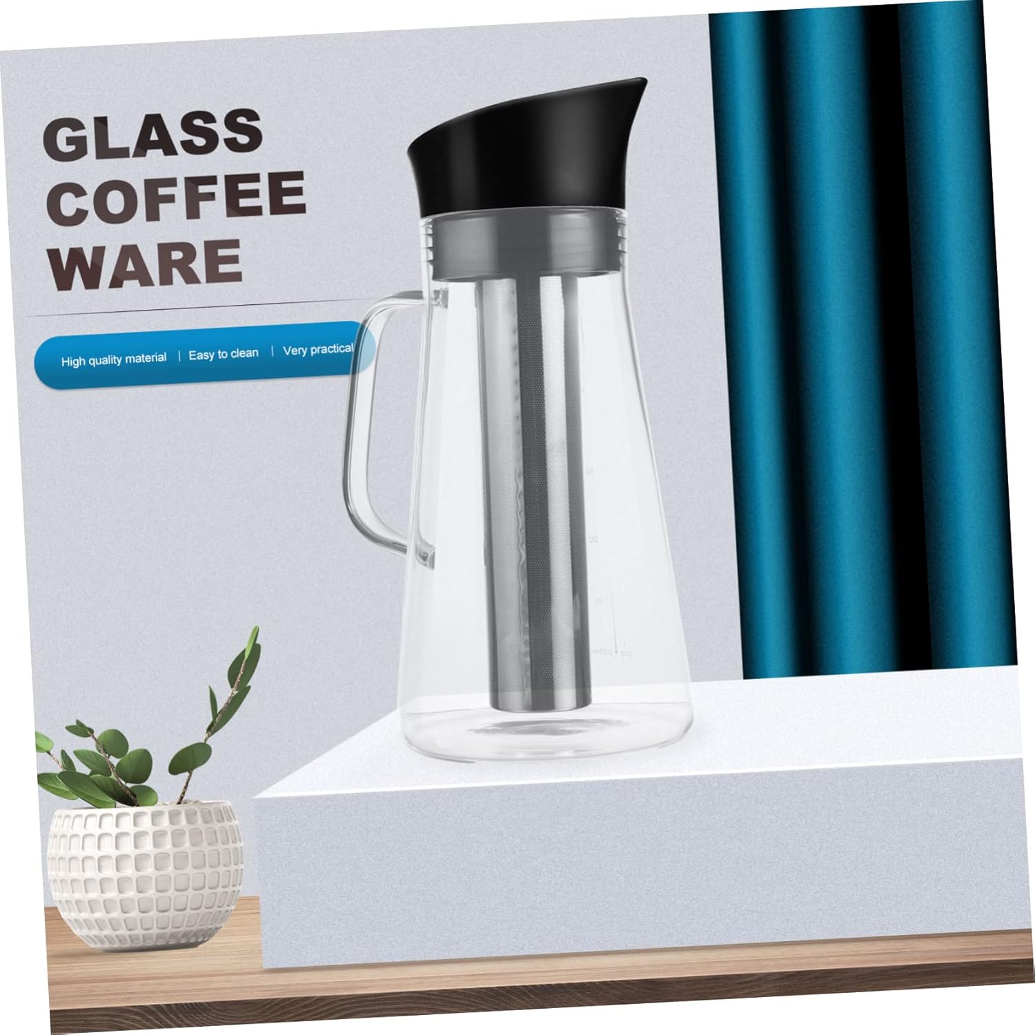 KICHOUSE Jarra de filtro de hojas sueltas, cafetera de café en frío, cafetera de café expreso, infusor de té helado, vidrio para verter la tetera de