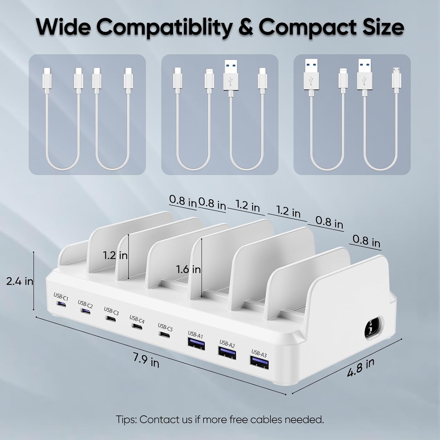 Estación de carga de 280 W para múltiples dispositivos, estación de carga USB C de 8 puertos de carga rápida para MacBook iPhone 15 Teléfono iPad