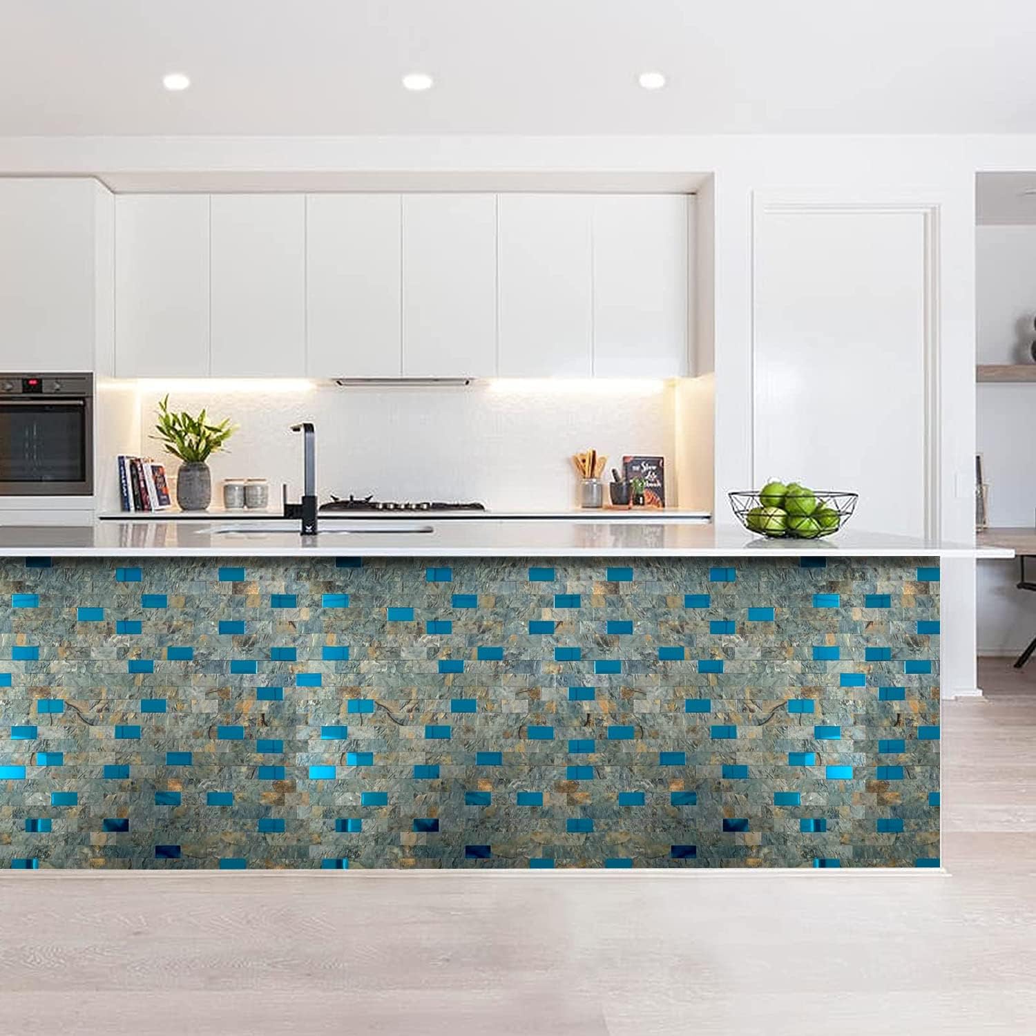 XUANINY 10 hojas de azulejos autoadhesivos para salpicaduras de muro, azulejos de metal y madera, de aluminio, para pegar en la cocina, tocadores de