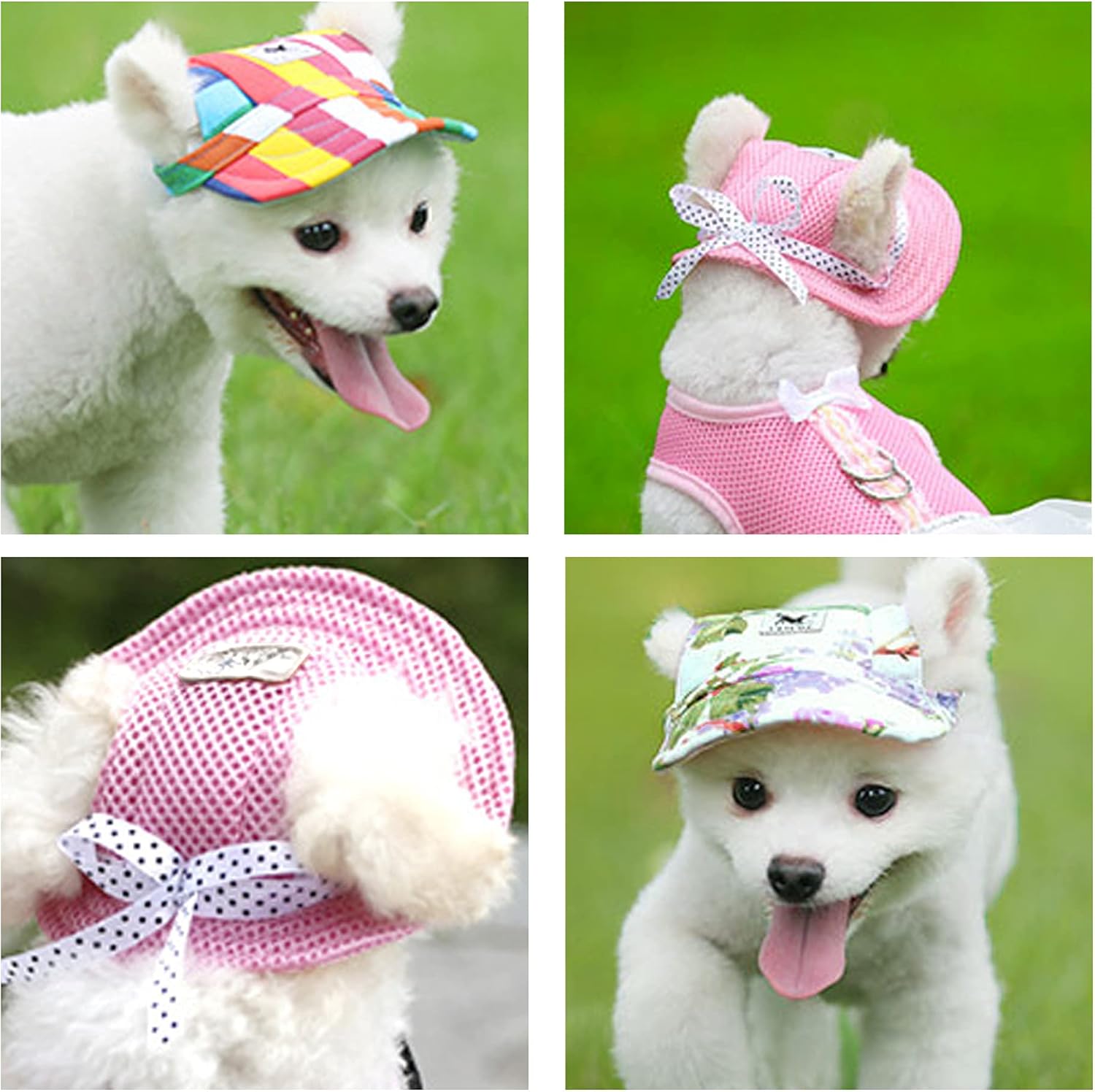 YAODHAOD Gorra de princesa de ala redonda para mascotas, gorra de protección solar porosa transpirable con agujeros para las orejas y correa