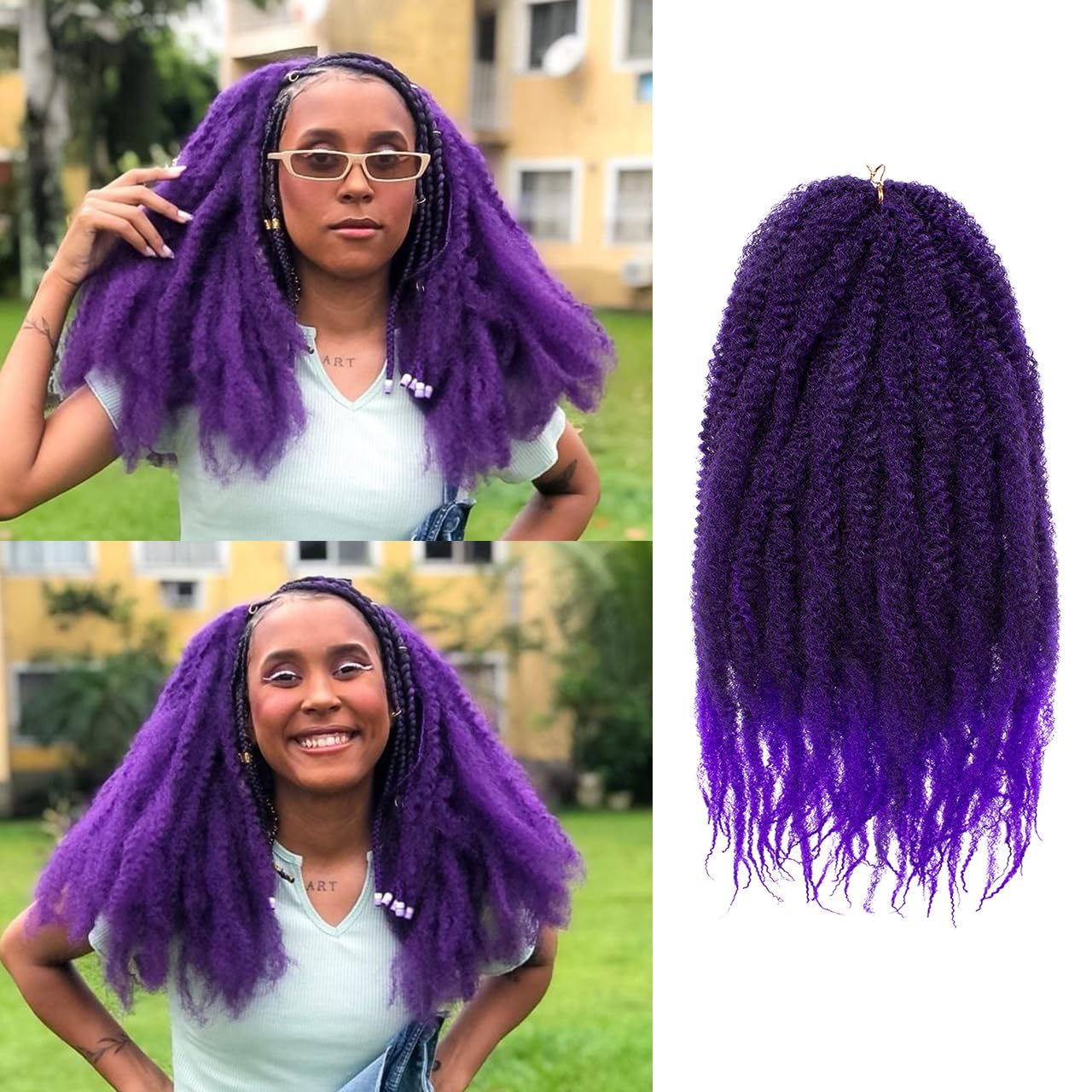 ZRQ 8 paquetes de cabello trenzado con rizos Marley Morados, 18 pulgadas, cabello afro rizado Marley Twists, cabello rizado suave (púrpura, 8