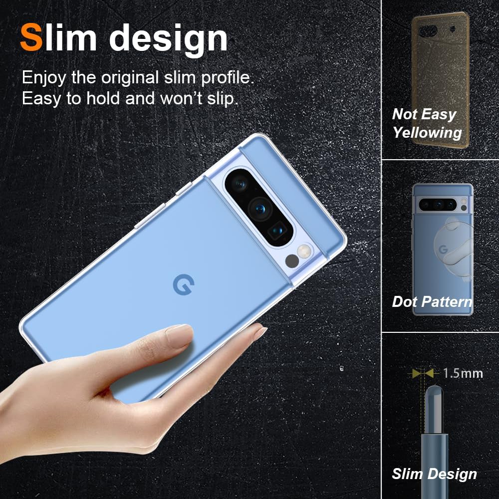 bokoo Funda transparente para Google Pixel 8 Pro. Fundas protectoras de silicona TPU de plástico transparente para Google Pixel 8 Pro agarre delgado