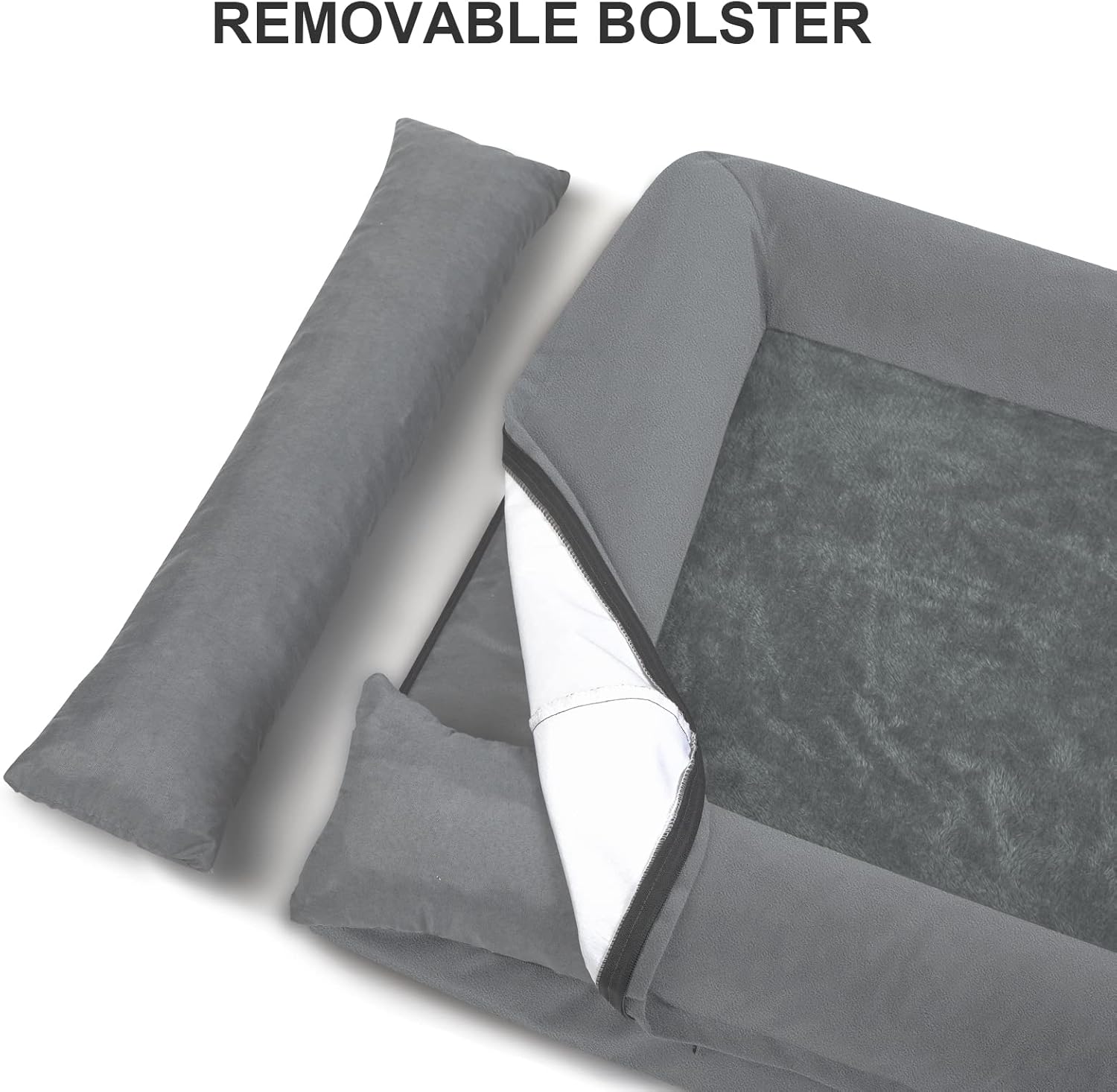 Cama grande para perro, cama ortopédica gris oscuro, cama impermeable para perro con funda extraíble, sofá cama suave extraíble de 4 lados con parte
