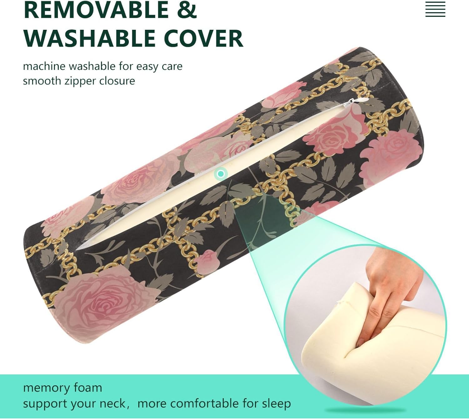 KLL Art Flowers Bolster Pillow for Legs Sleeping Bedding Essentials Round Neck Roll Pillow Small Round Pillows Pillow Roller Pillow Neck Support