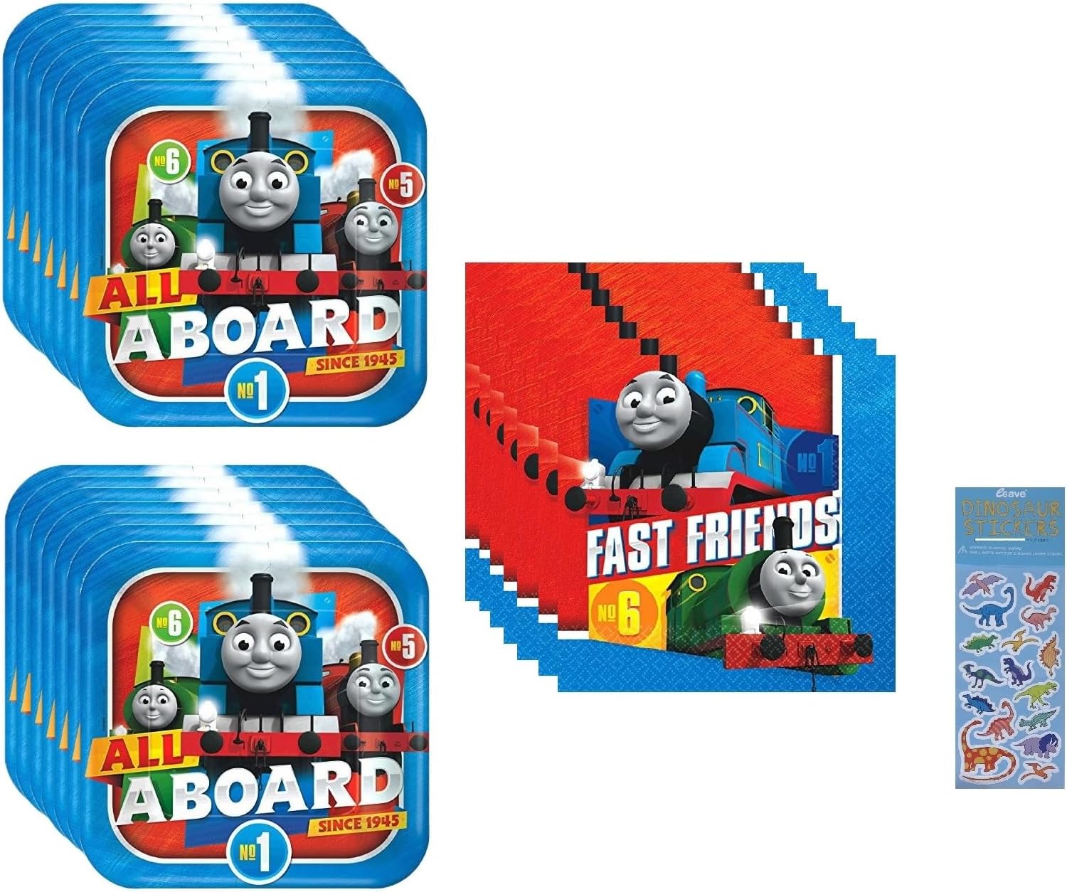 El paquete de suministros para fiesta de cumpleaños de Thomas All Aboard incluye 16 platos de papel para el almuerzo, 16 servilletas de papel para