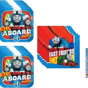 El paquete de suministros para fiesta de cumpleaños de Thomas All Aboard incluye 16 platos de papel para el almuerzo, 16 servilletas de papel para El paquete de suministros para fiesta de cumpleaños de Thomas All Aboard incluye 16 platos de papel para el almuerzo, 16 servilletas de papel para