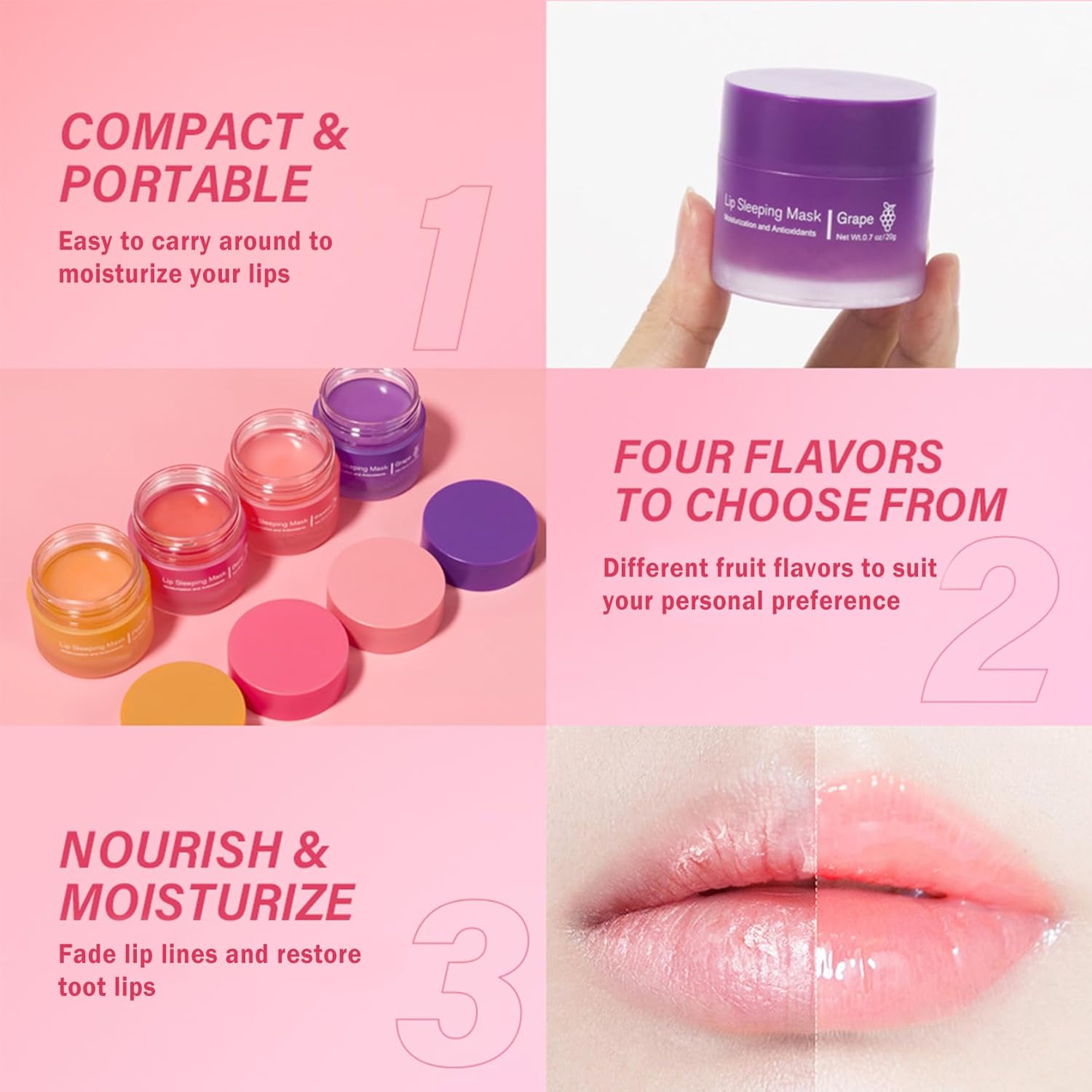 ZIZUCLE Juego de 2 máscaras de labios coreanas para dormir, productos para el cuidado de los labios durante la noche con varita durante 24 horas