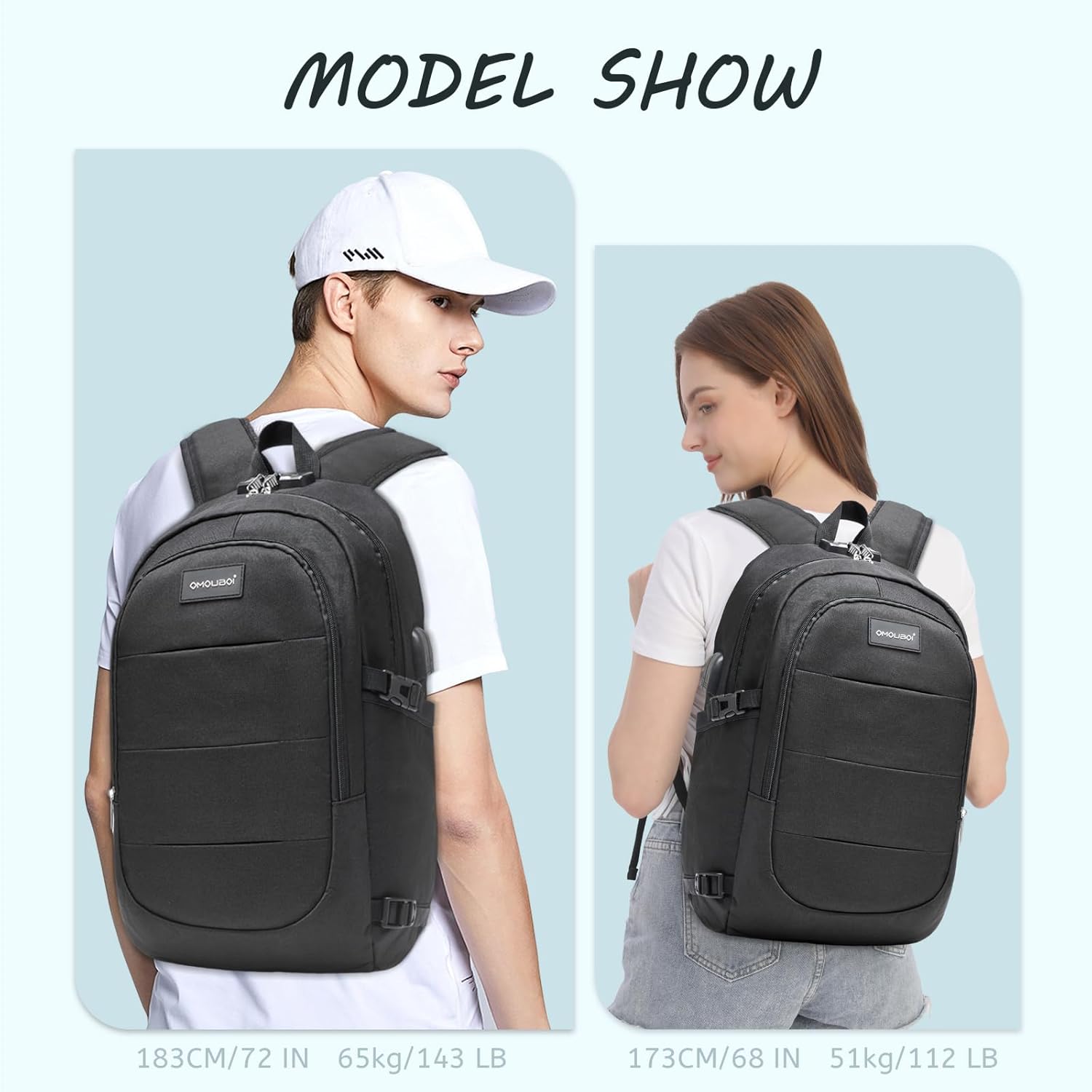 OMOUBOI Mochila para laptop, mochila de viaje de negocios, B+negro