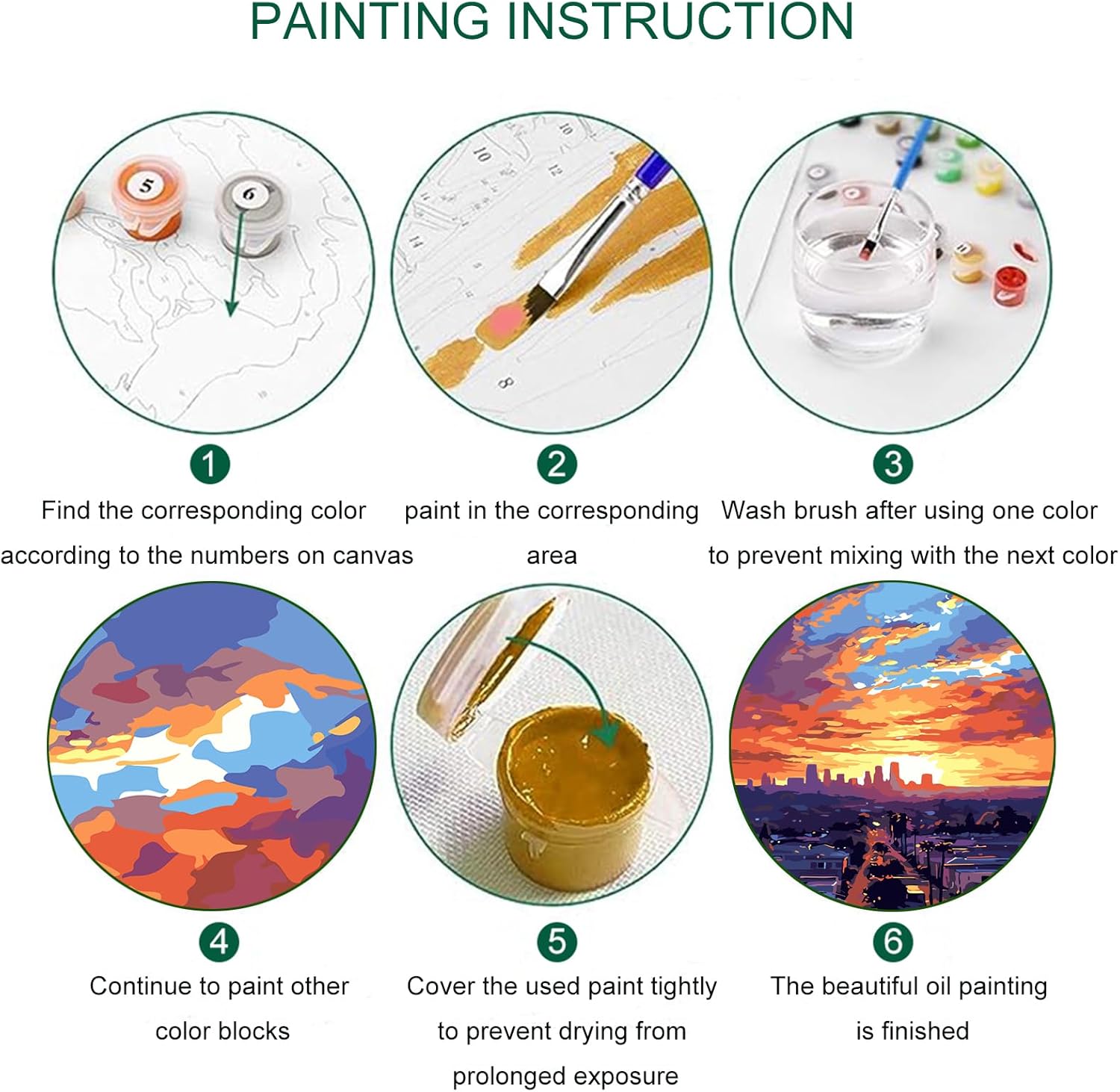 QUITEDEW Pintura de ciudad por números para adultos, pintura al atardecer por números para principiantes, pintura al óleo de bricolaje pinturas