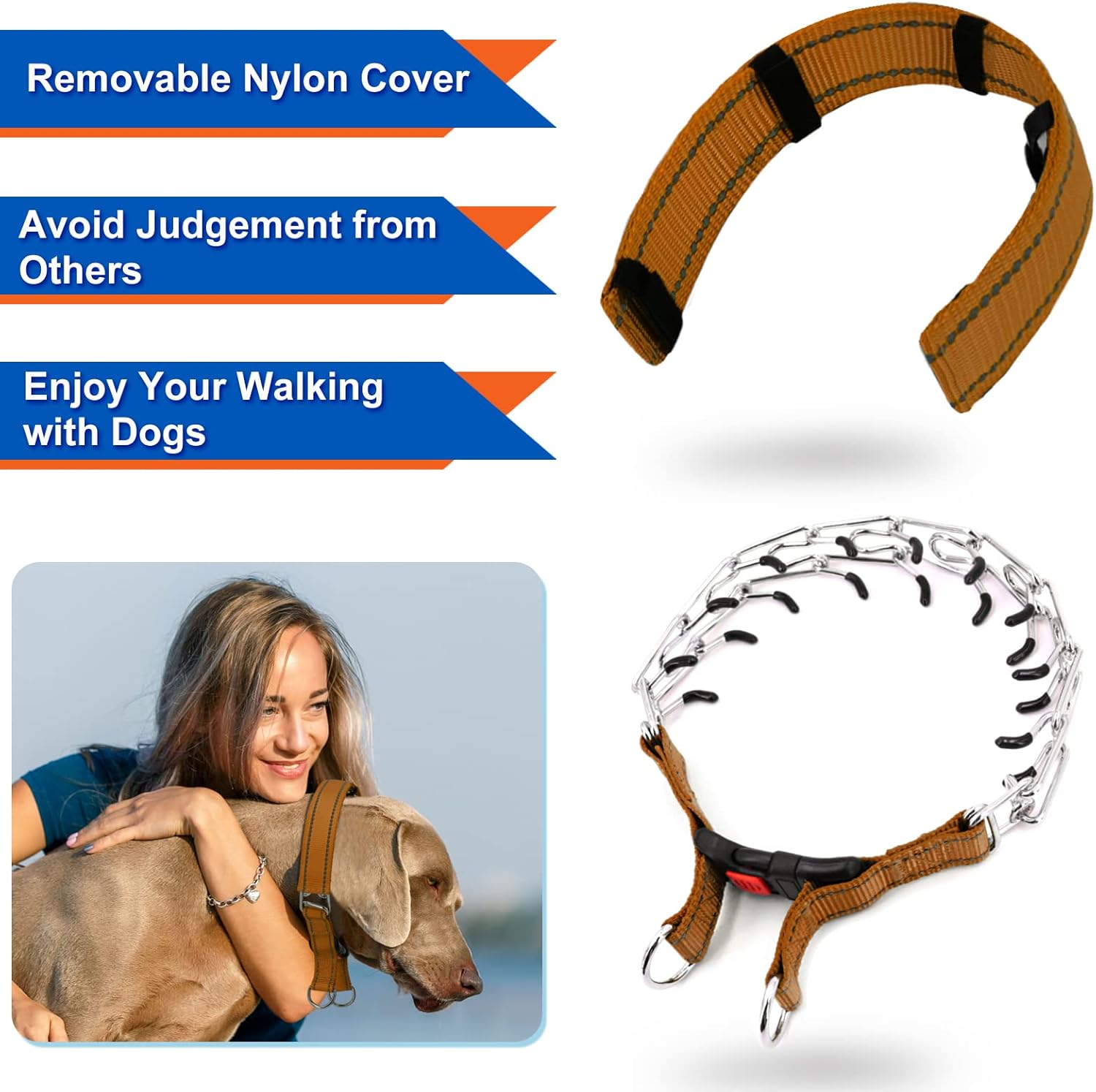 Supet Collar de punta para perro, collar de estrangulador ajustable para perro con hebilla de liberación rápidacubierta de nailon para perros