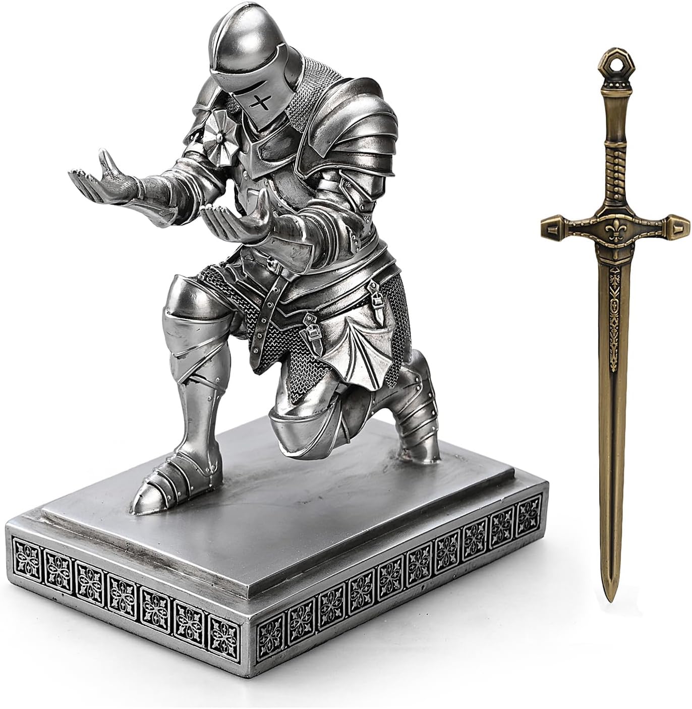 Soporte medieval blindado de caballero guerrero organizador de escritorio y accesorios, soporte de resina para lápices, pisapapeles como regalo con