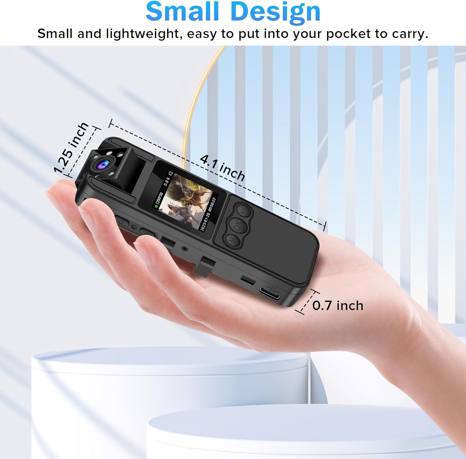 Sixmou Cámara corporal con grabación de audio y video, cámara corporal HD 1296P de 6 horas con lente giratoria de 180, visión nocturna, videocámara