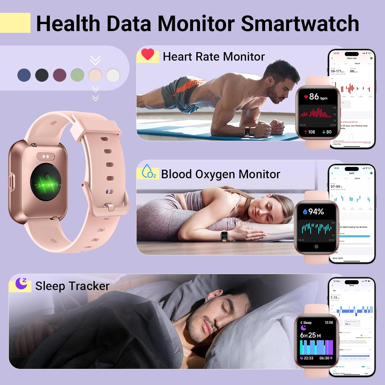 Reloj inteligente para mujer, contestarhacer llamadas, reloj de seguimiento de actividad física de 1.8 pulgadas con Alexa integrado, monitor de