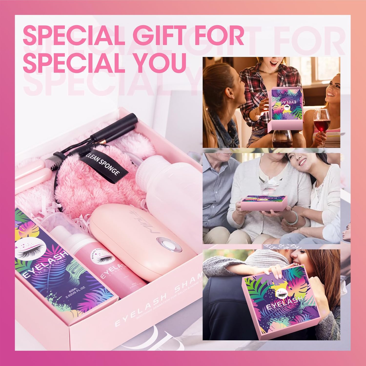 Setgnur Champú de pestañas para extensiones de pestañas, limpiador de extensiones de pestañas de 2.11 onzas con kit de limpieza de pestañas, regalos