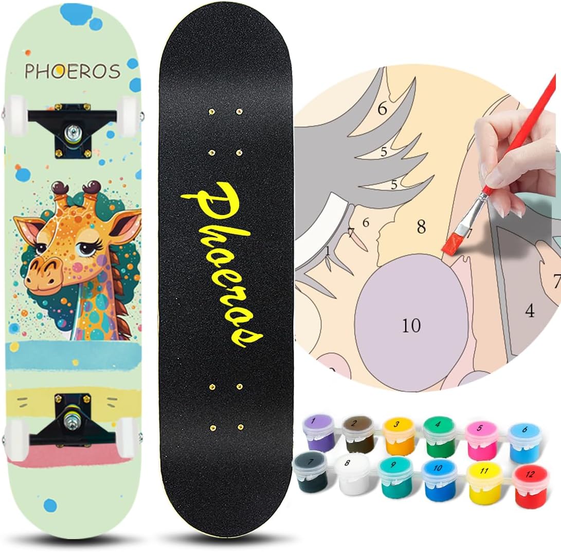 DIY Complete Skateboards- Standard Skateboards for Beginners Kids Boys Girls Teenager- 31”x 8”Canadian Maple Cruiser Pro Skate Board, Skateboards
