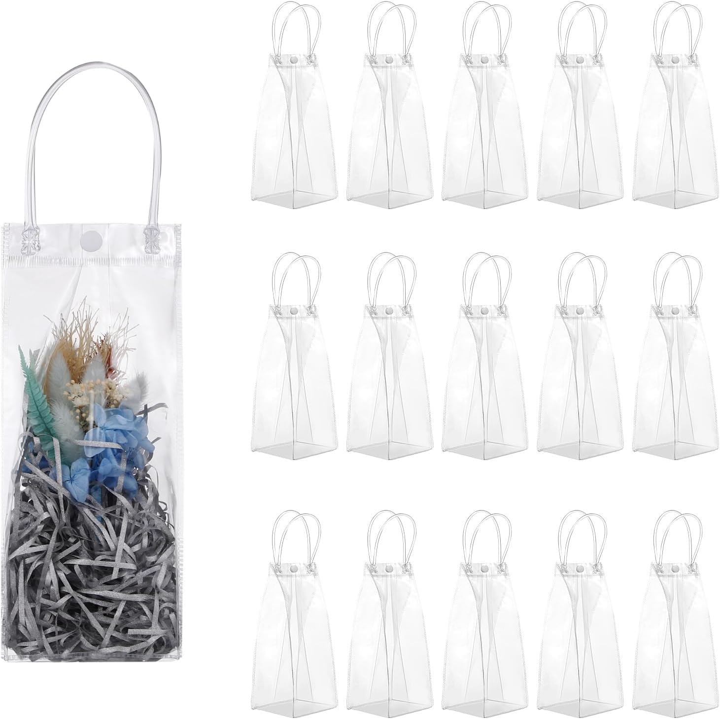 STOBAZA 15 bolsas de regalo, bolsas de regalo de plástico transparente a granel con asa, pequeñas bolsas transparentes para envolver regalo, bolsas