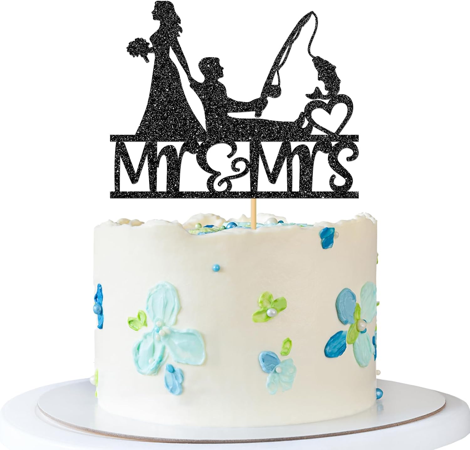 Decoración para tartas de pesca Mr & Mrs – Suministros para pasteles de fiesta de boda de pesca, decoración de fiesta de despedida de soltera,