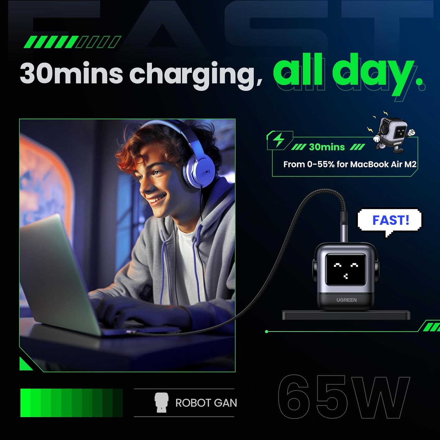 Paquete de cargador RG de 65 W USB C de 3 puertos con estación de carga de 65 W 7 en 1 tira de alimentación