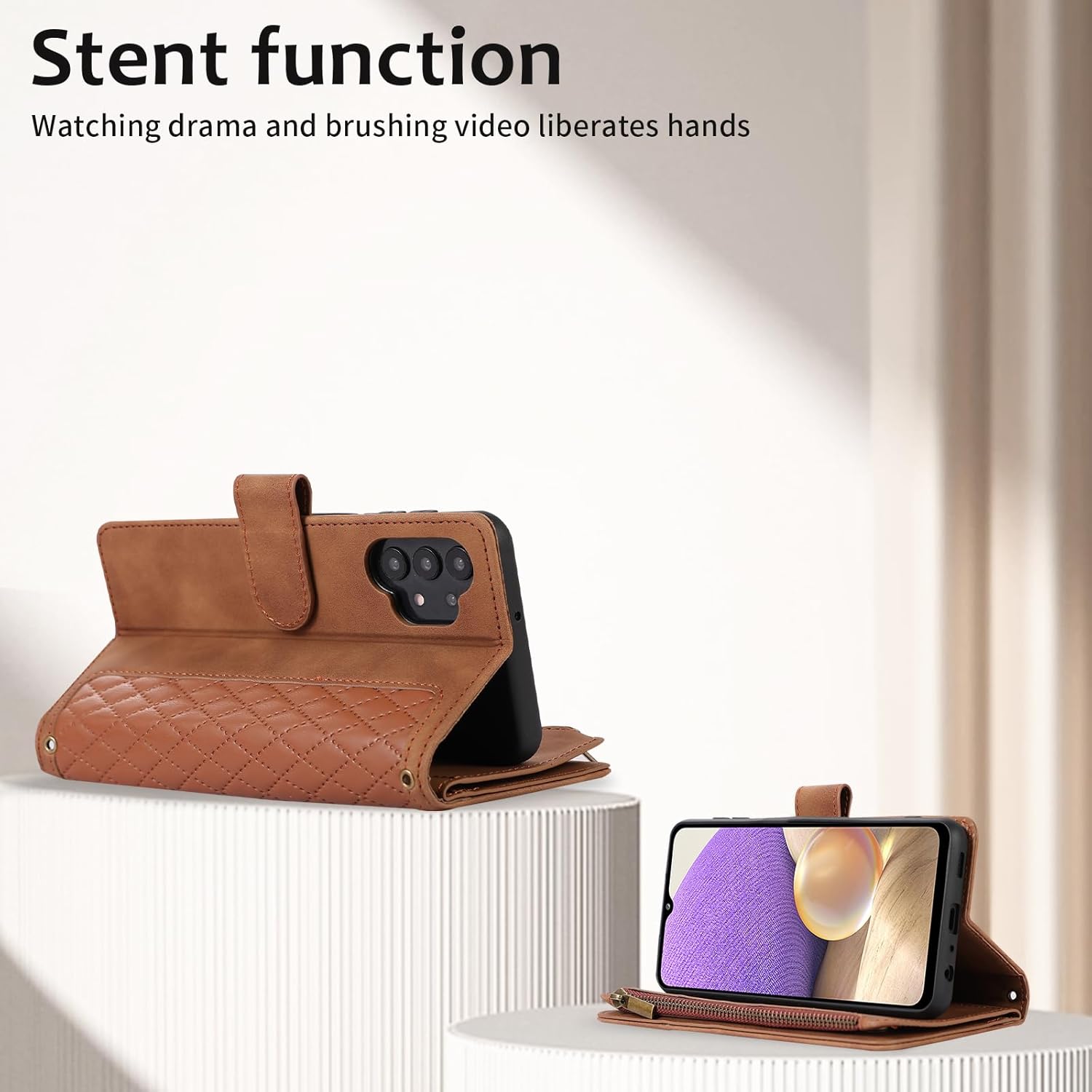 Asuwish Funda de teléfono para Samsung Galaxy A32 5G 2021 de 6.5 pulgadas con protector de pantalla de vidrio templado y correa para la muñeca con