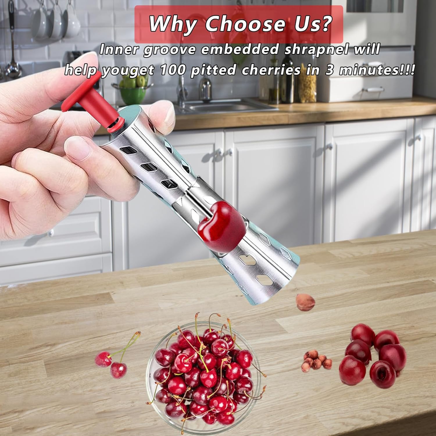 Cherry Pitter – Herramienta descorazonadora de acero inoxidable 304 de alta calidad, herramienta multifunción para eliminar semillas de cerezas para