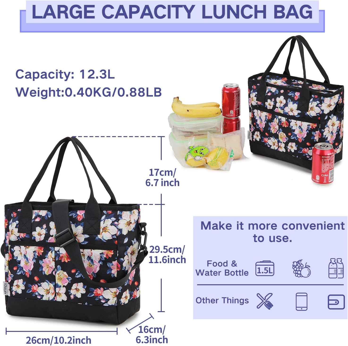 VONXURY – Lonchera térmica para mujer, bolsa de almuerzo grande de alta capacidad con correa de hombro desmontable para el trabajo, universidad,