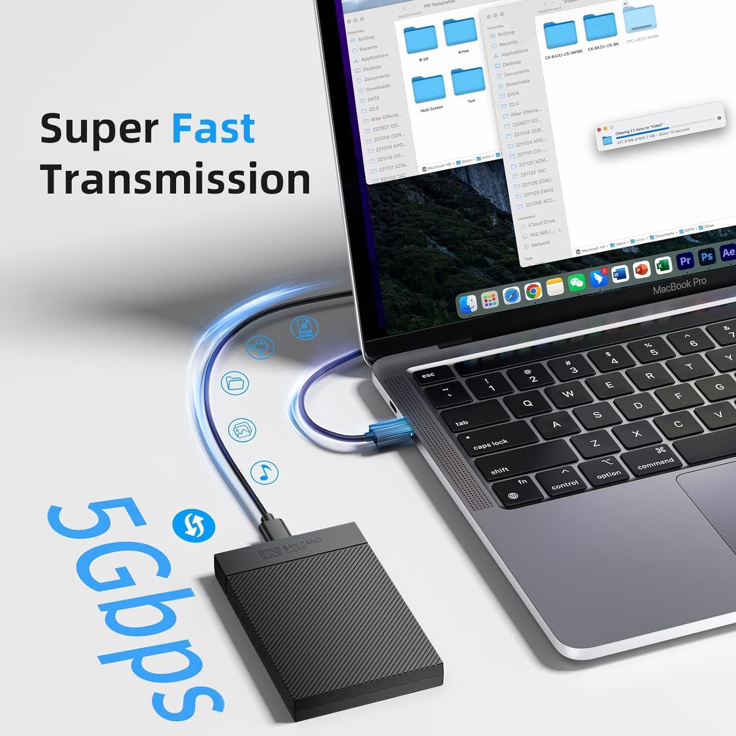 Carcasa para disco duro de 2.5 pulgadas, USB 3.0 a SATA III de 5 Gbps de transmisión de alta velocidad para caja de disco duro SSD de 0.276-0.374