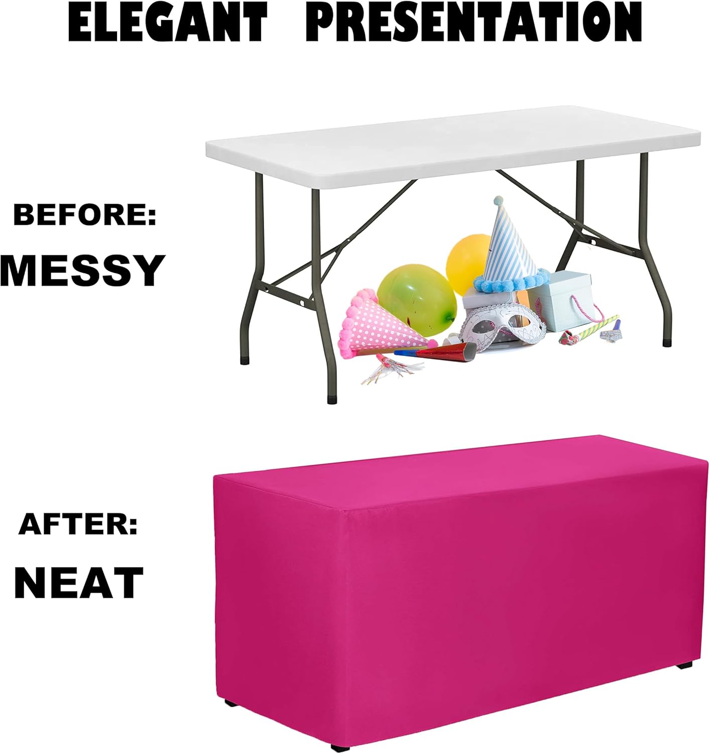 Paquete de 2 manteles rectangulares ajustables color fucsia de 48 x 24 pulgadas para mesa de 4 pies en poliéster lavable, mantel de 4 pies para mesa