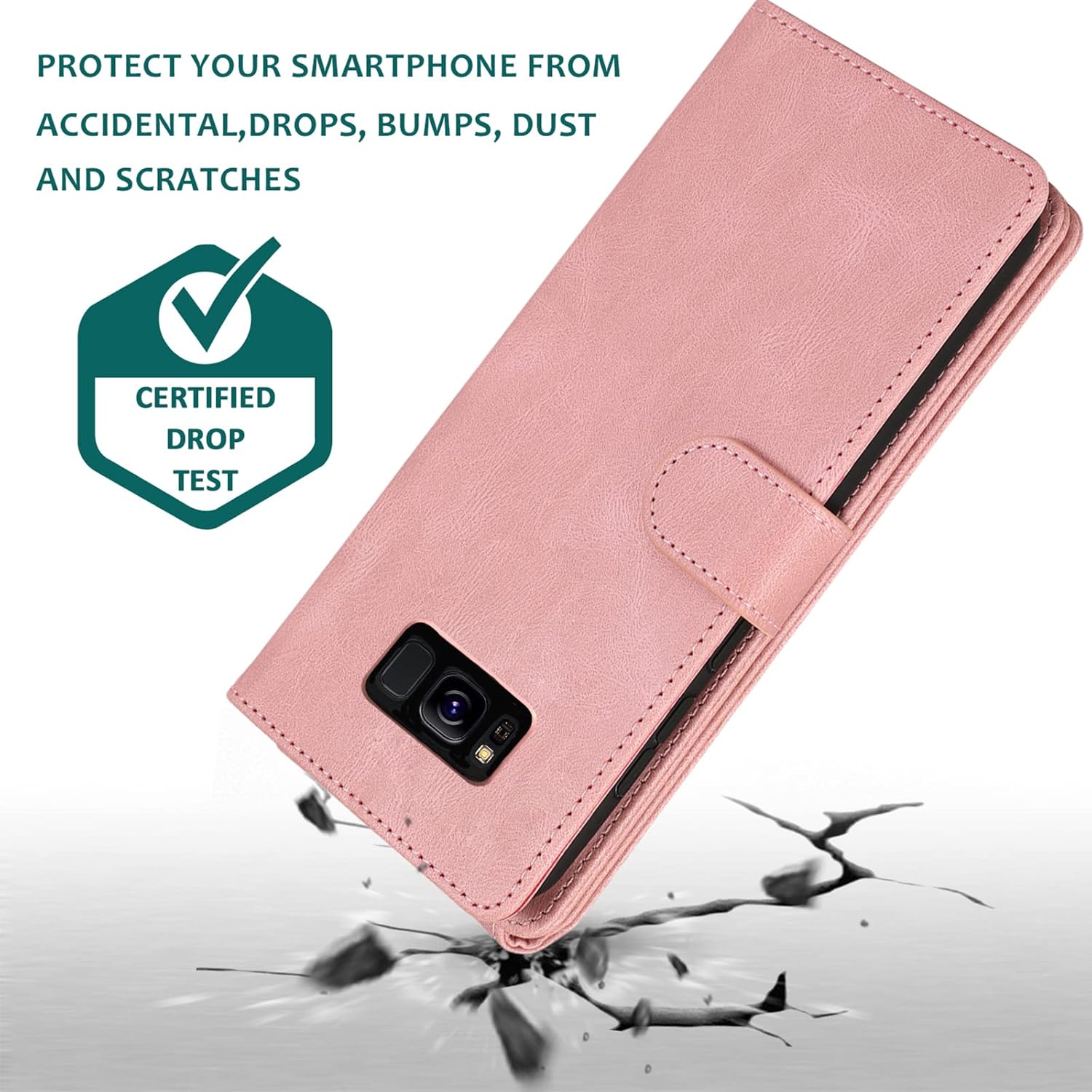Asuwish Compatible con Samsung Galaxy S8 Active – Funda tipo cartera con protector de pantalla y cremallera de cuero retro, soporte para tarjetas,