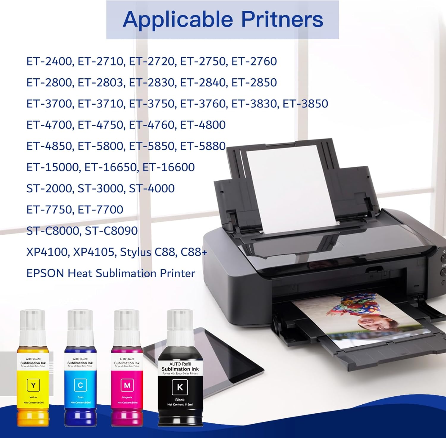 Tinta de sublimación para EPSON et 15000, EPSON et 2400, EPSON Eoctank 2800, EPSON Ecotank 2850, EPSON 2803, ET-3850, ET-2720, ET-2760, ET-2840,