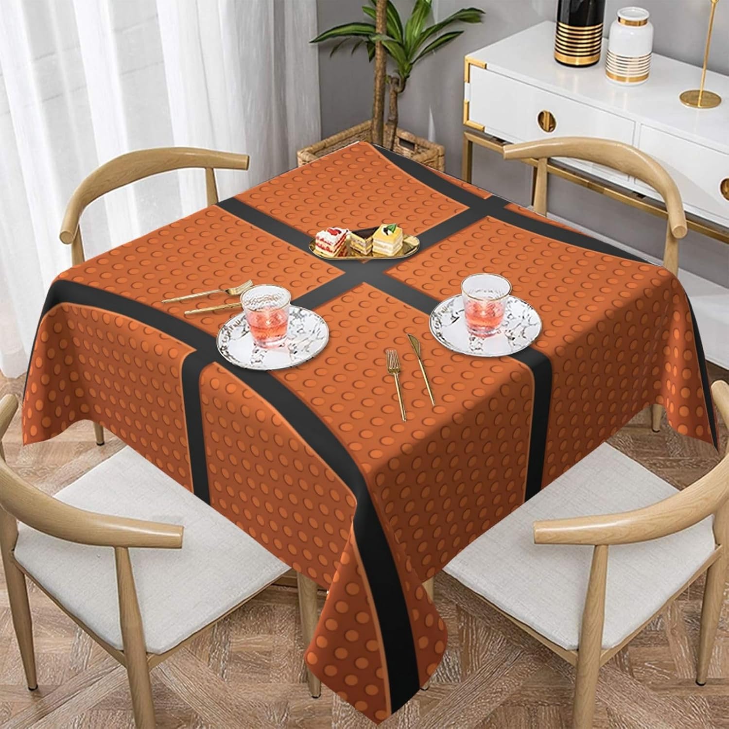 Fiephvsa Mantel cuadrado con estampado de baloncesto de 54 x 54 pulgadas, mantel de cocina, mantel decorativo para mesa de comedor y banquetes de