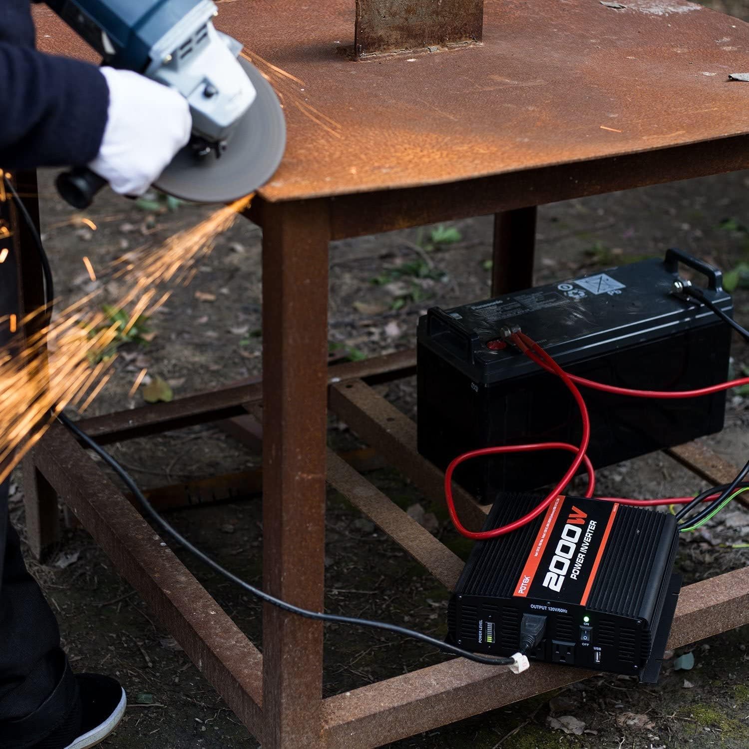 POTEK - Inversor de corriente de 2000W 3 salidas de AC DC 12V a 110V AC inversor de coche con 2 puertos USB de 2Amp y Bluetooth - Imagen 8